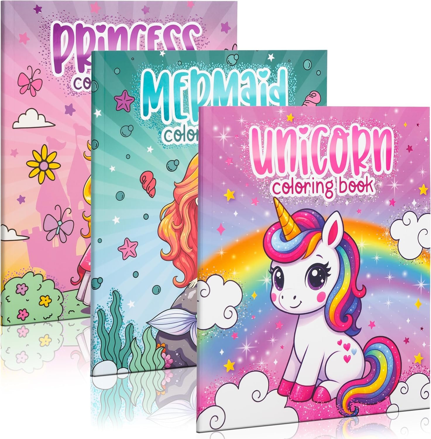 ZICOTO Fun Coloring Books for Kids Set of 3 – Princess, Unicorn & Mermaid | Cute Coloring Book for Girls Ages 4-8 – Easy to Color Toddler Gift for Travel with Magical Themes for Little Princess 1-3