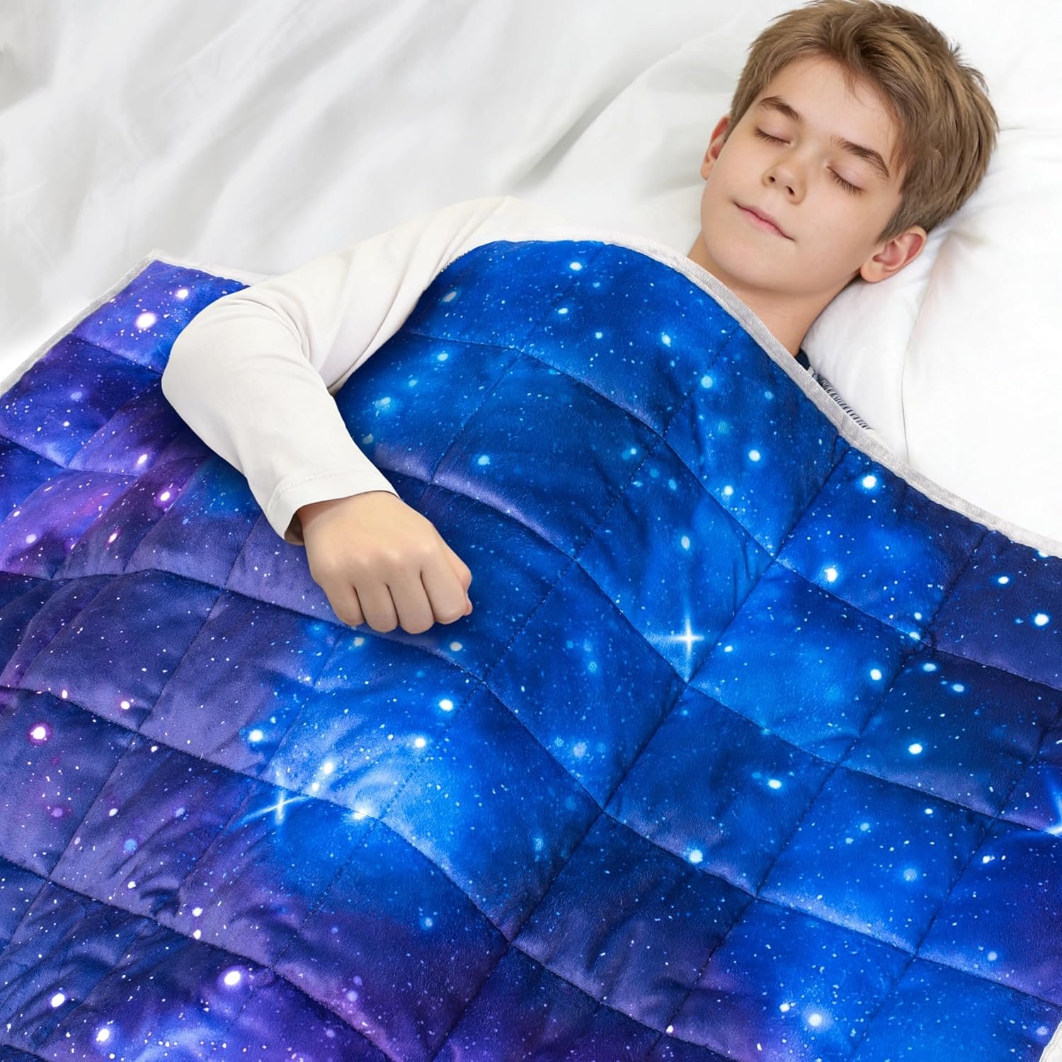 7lbs Weighted Blanket, 41 x 60 Inches, Printing Heavy Blanket 7 Pounds for Children and Teens Ultra Soft and Cozy, Stars, Sensory Items, Nebula Galaxy