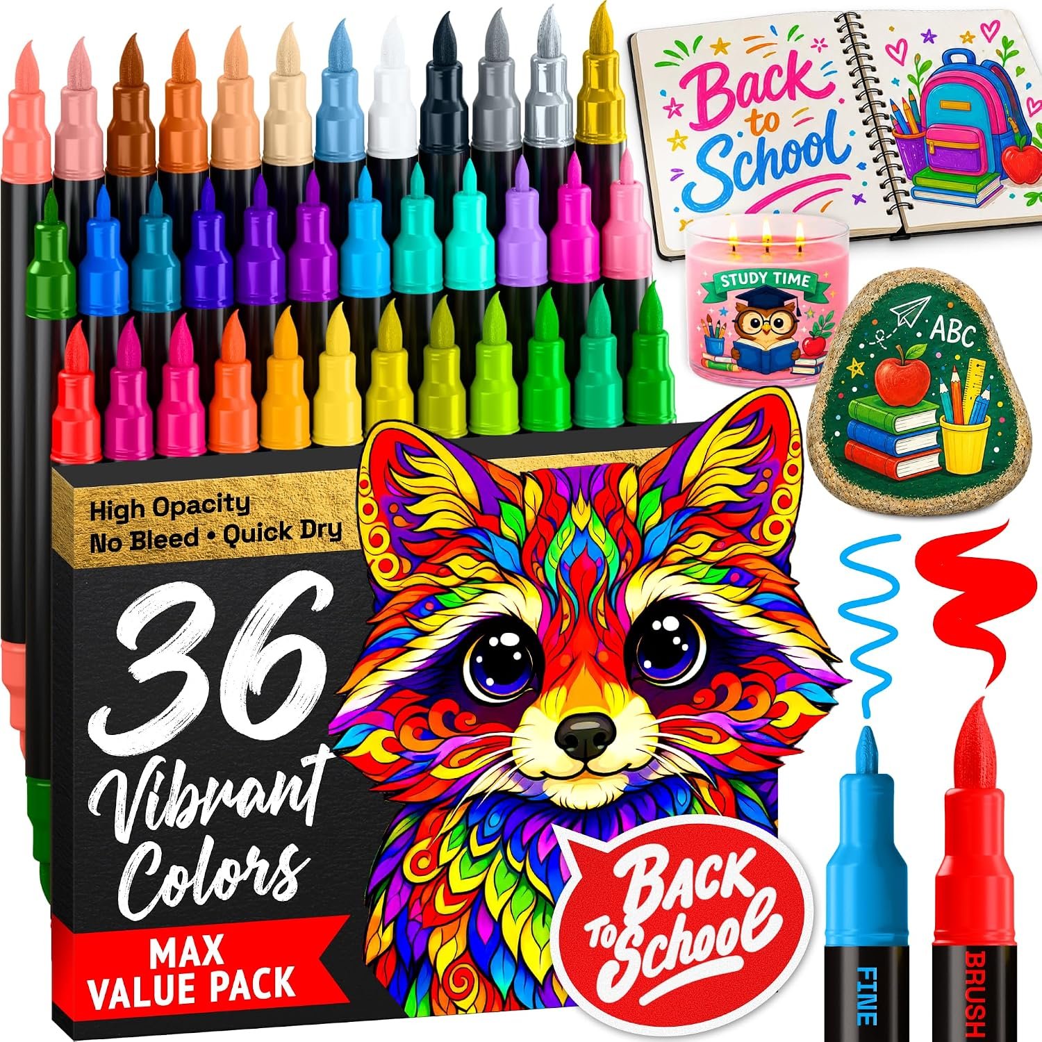 ARTISTRO 36 Acrylic Paint Markers – Paint Pens for Drawing – For Fabric, Rock, Glass, Wood, Molds – Arts & Crafts Gift for Adults, Teens, Kids, Classroom Must Haves & School Supplies