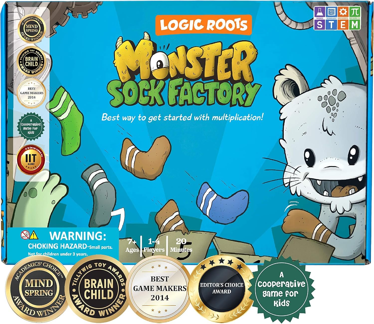 Monster Sock Factory Multiplication and Division Game – Fun Math Board Game for 6-10 Year Olds, Easy to Play STEM Toy for Kids at Home, Learning Gift for Girls & Boys, Grade 1 and Up