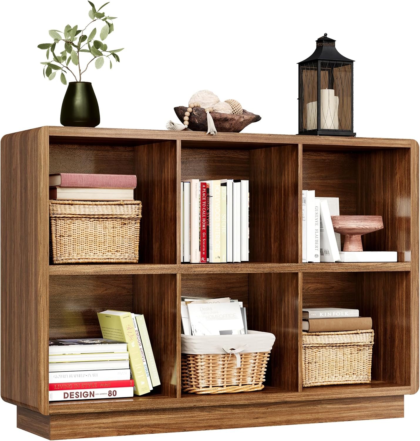 ChooChoo 6 Cube Storage Organizer, Wooden Bookcase with Storage, 43 Inch | Cube Storage Bookshelf for Bedroom and Home Office, Brown Walnut
