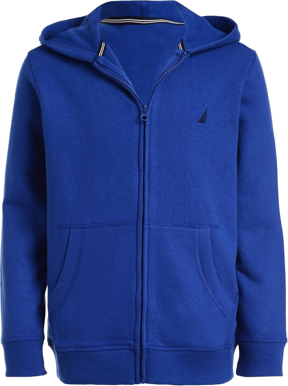 Nautica Boys’ Zip Up Hoodie Sweatshirt, Signature Logo Design, Kangaroo Pockets, Made With Lightweight Fleece