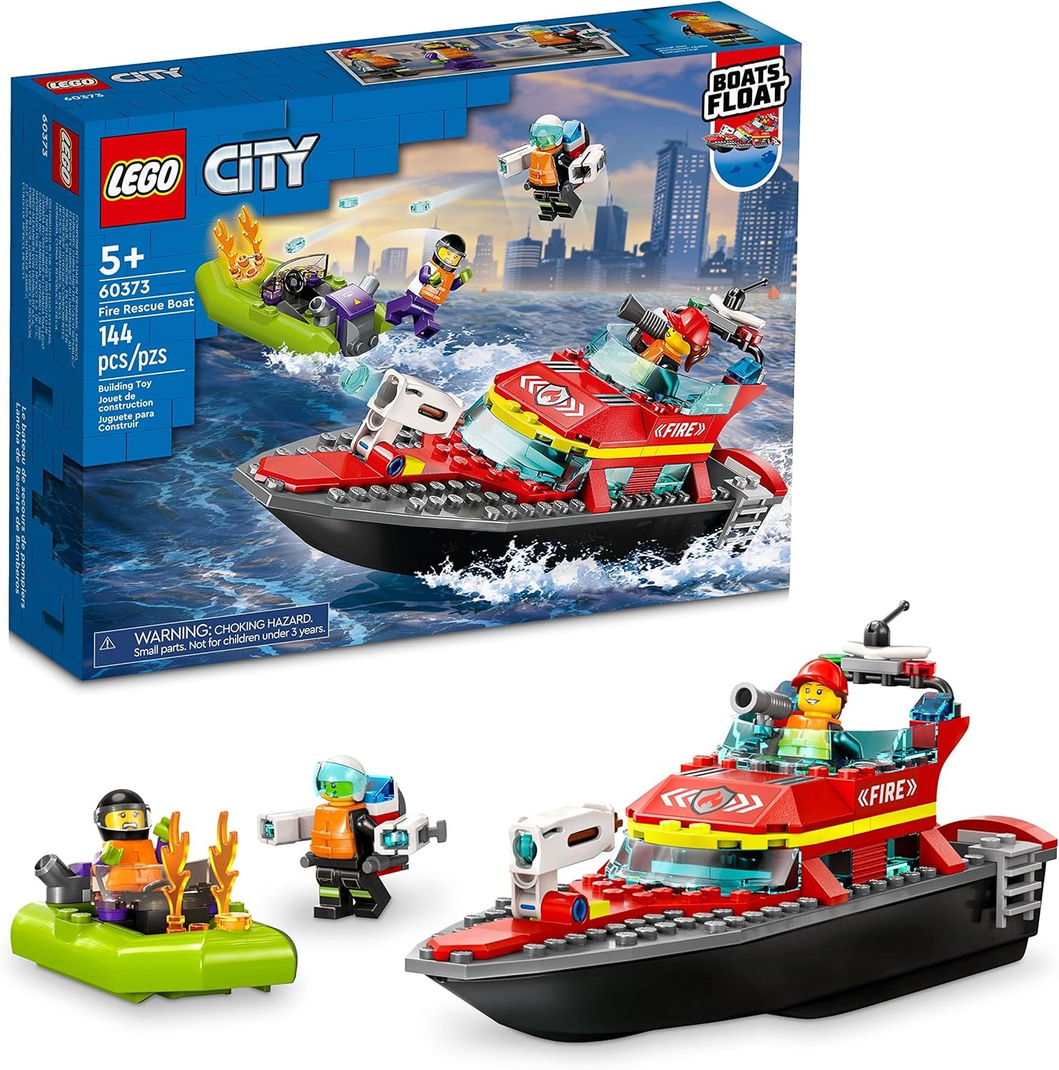 LEGO City Fire Rescue Boat Building Set – Floatable Boat Toy for Boys & Girls, Ages 5+ – Kids Pretend Play Toy for Preschool – Gift for Birthdays – 60373