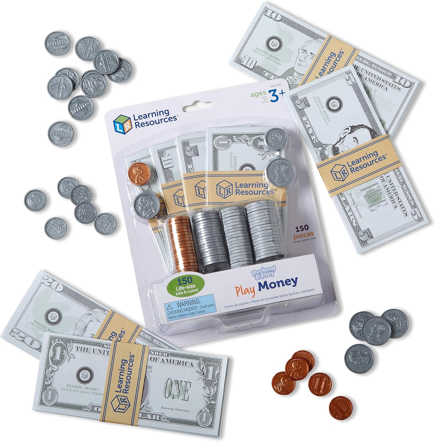 Learning Resources Pretend & Play Money – Kids Cash Register, Dollars, Pretend Classroom Play Sets for Kids, Toy Currency, Toy Dollar Bills