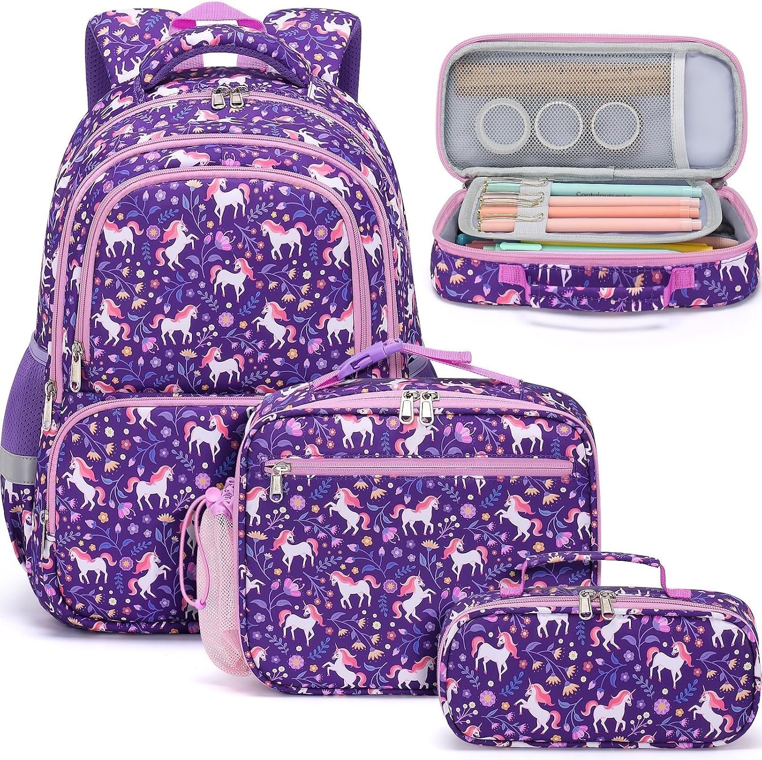 Fimibuke Kids Backpack for School Boys, 3PCS Waterproof Toddler School Bag | Cute Bookbag Set with Lunch Box & Pencil Case for Preschool Kindergarten Elementary Back to School Student Ages 3-12, Trucks