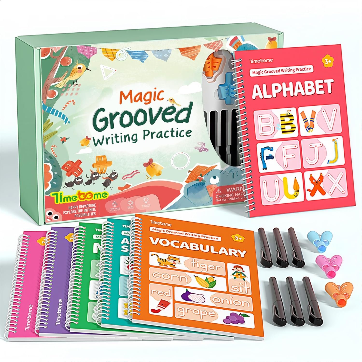 Magic Grooved Writing Practice Books, Reusable 3D Groove Handwriting Practice Workbooks for Kids Ages 3-8, Large Preschool Writing Books with Disappearing Ink for Kids 5-7 (Practice 6-Books)