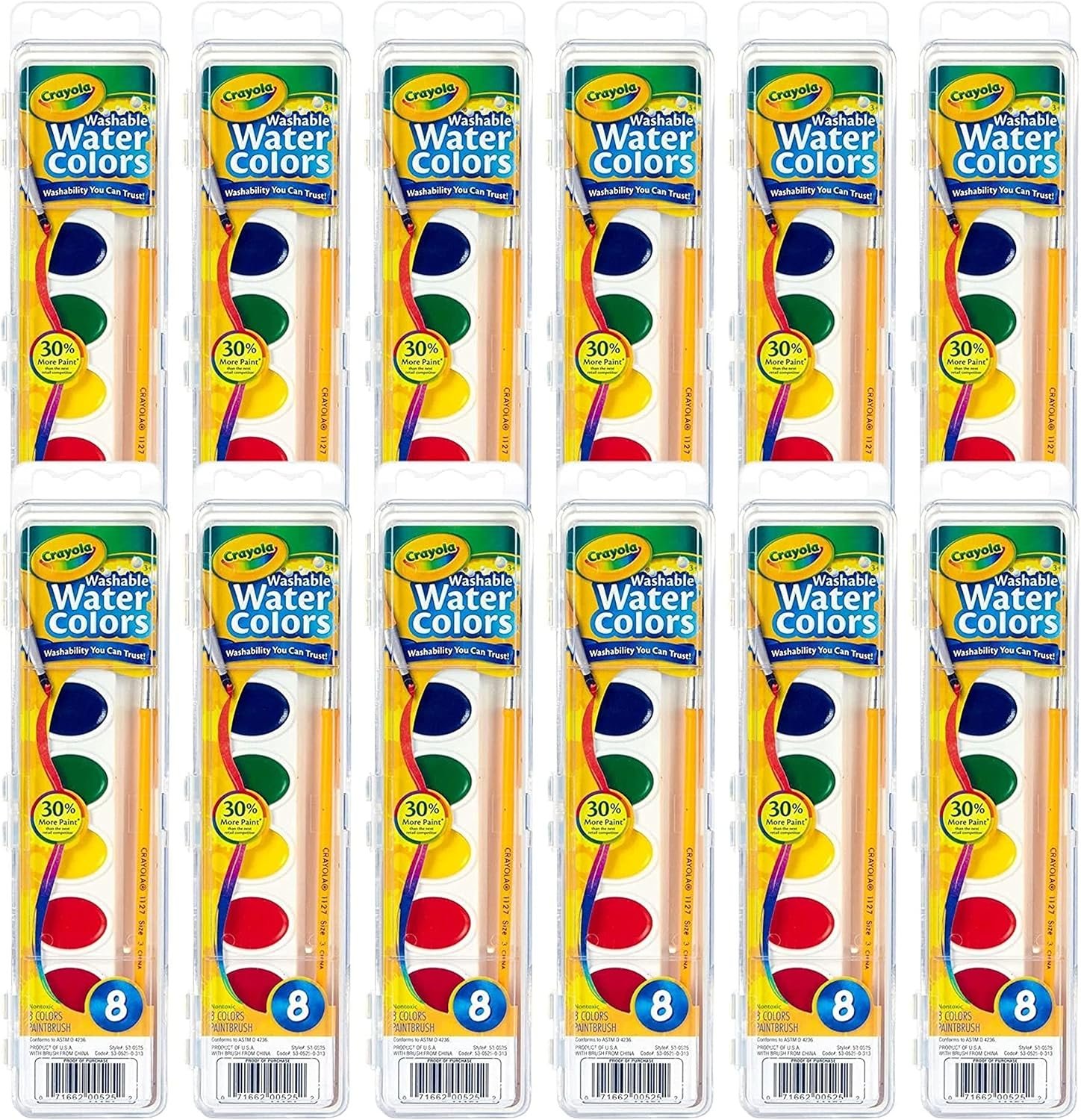 Crayola Washable Watercolor Paint Sets for Kids & Teachers (12ct), Bulk Classroom School Supplies for Preschool & Kindergarten, Wishlist Essentials, Crafting Activities for Toddlers