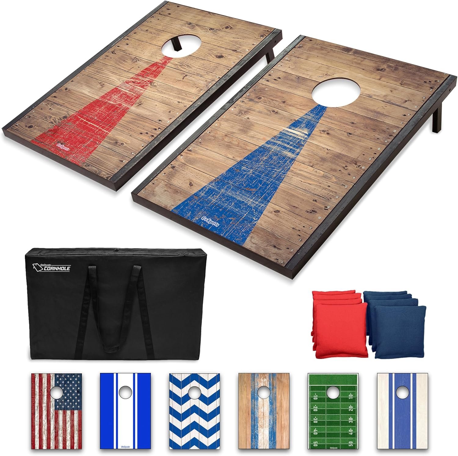 GoSports Portable Cornhole Sets, 8 Styles – Choose 4 x 2 ft or 3 x 2 ft – Boards Include 8 Bean Bags, Travel Case, and Game Rules
