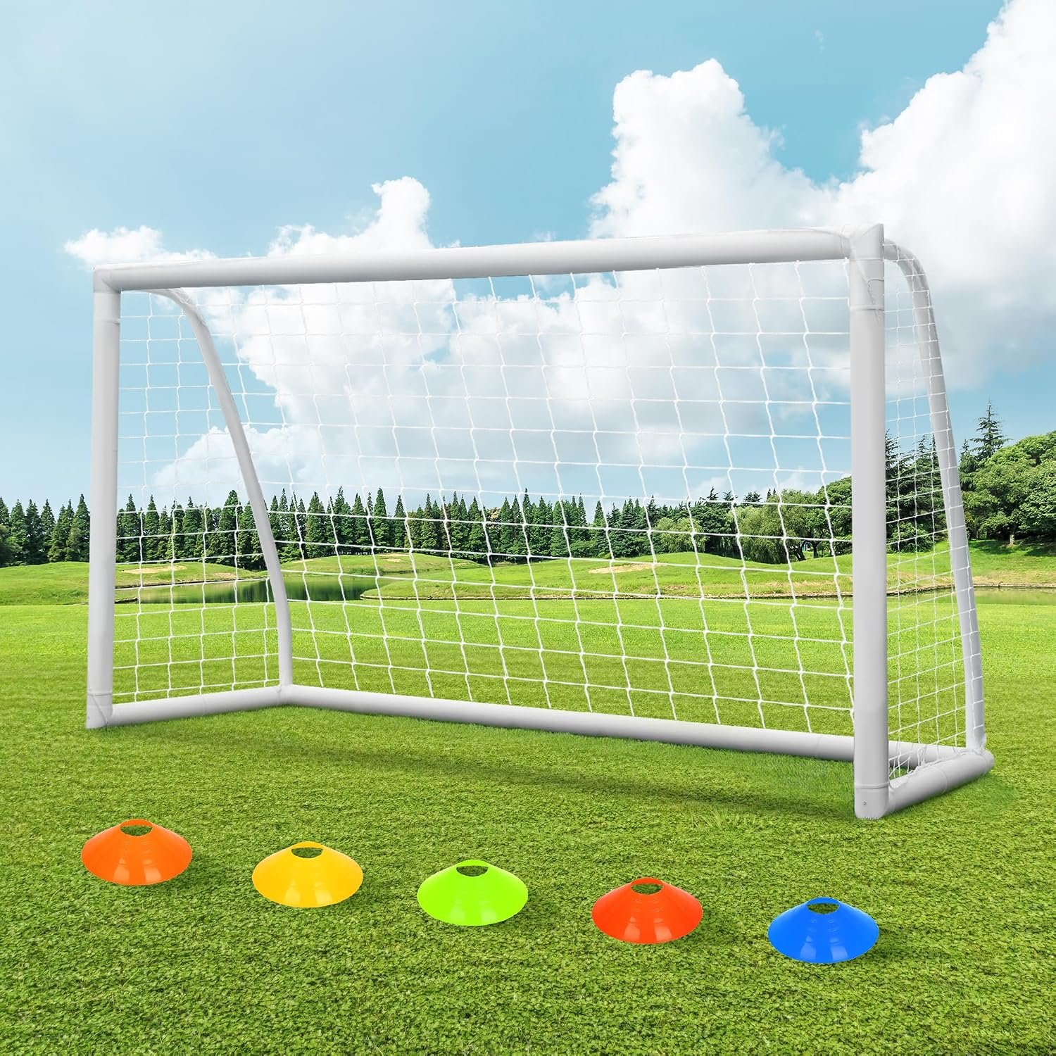 ORIENGEAR Soccer Goal, 12×6/10×6.5/8×6/6×4 Full Size Soccer Goals for Backyard, Soccer Net with Training Discs, Portable Soccer Goal for Kids and Adults with 1 Carry Bag, Porterias De Futbol