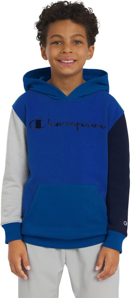 Champion Boys Fleece Hoodie Color Block Hooded Sweatshirt with Kangaroo Pockets and Ribbed Cuffs