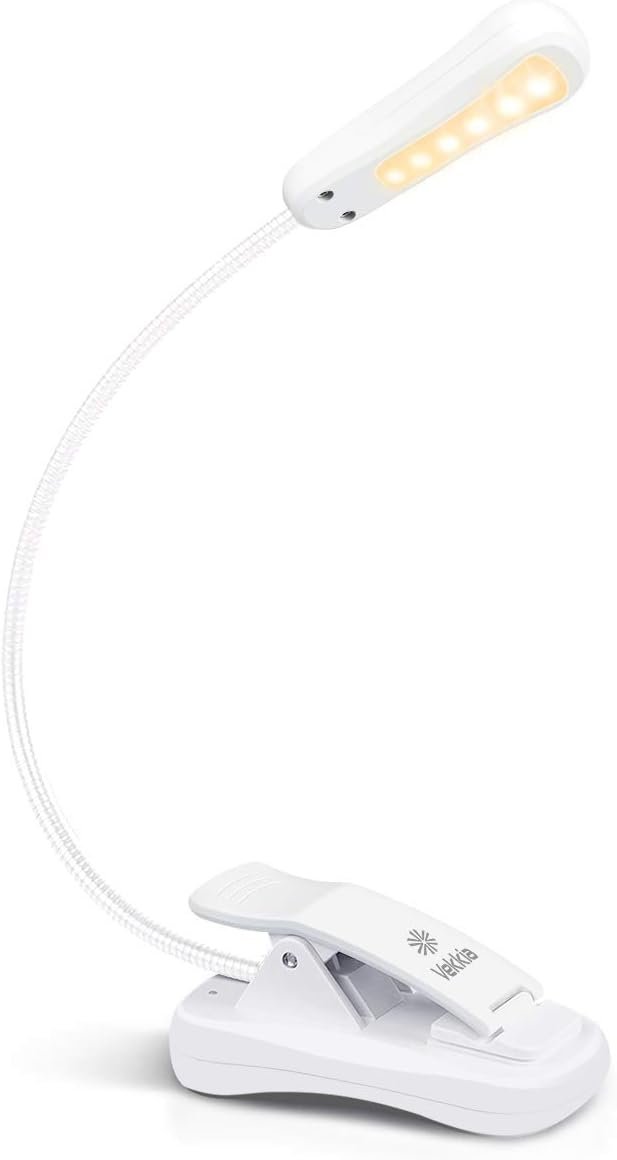 Vekkia 3000K Warm LED Rechargeable Book Light(Elegant White) | Easy for Eyes/Clip on Reading Lights for Books in Bed, Car & Travel, Lightweight Slim 2.1 oz/Great for Readers
