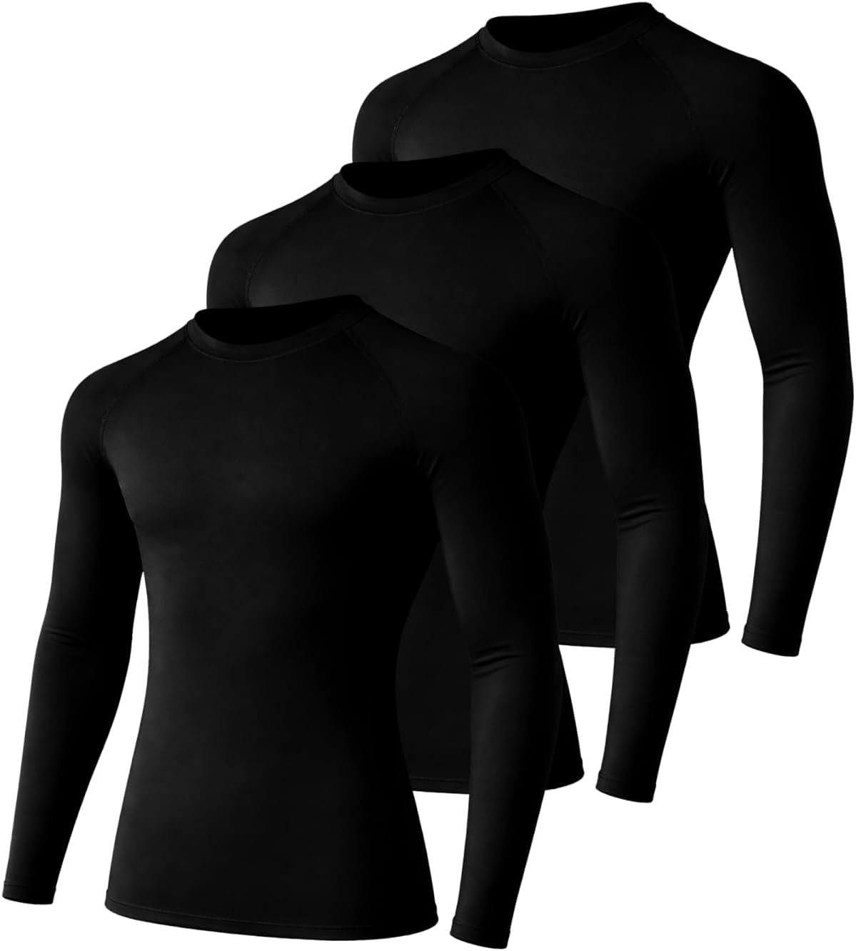 3 Pack Youth Boys Quick Dry Compression T Shirts, Kids Athletic Base Layers | Machine Wash, Holds shape, Taped Neck, Long Sleeve, Moisture Wicking, Ergonomic Flatlock Seams, 4-Way Stretch, Lightweight
