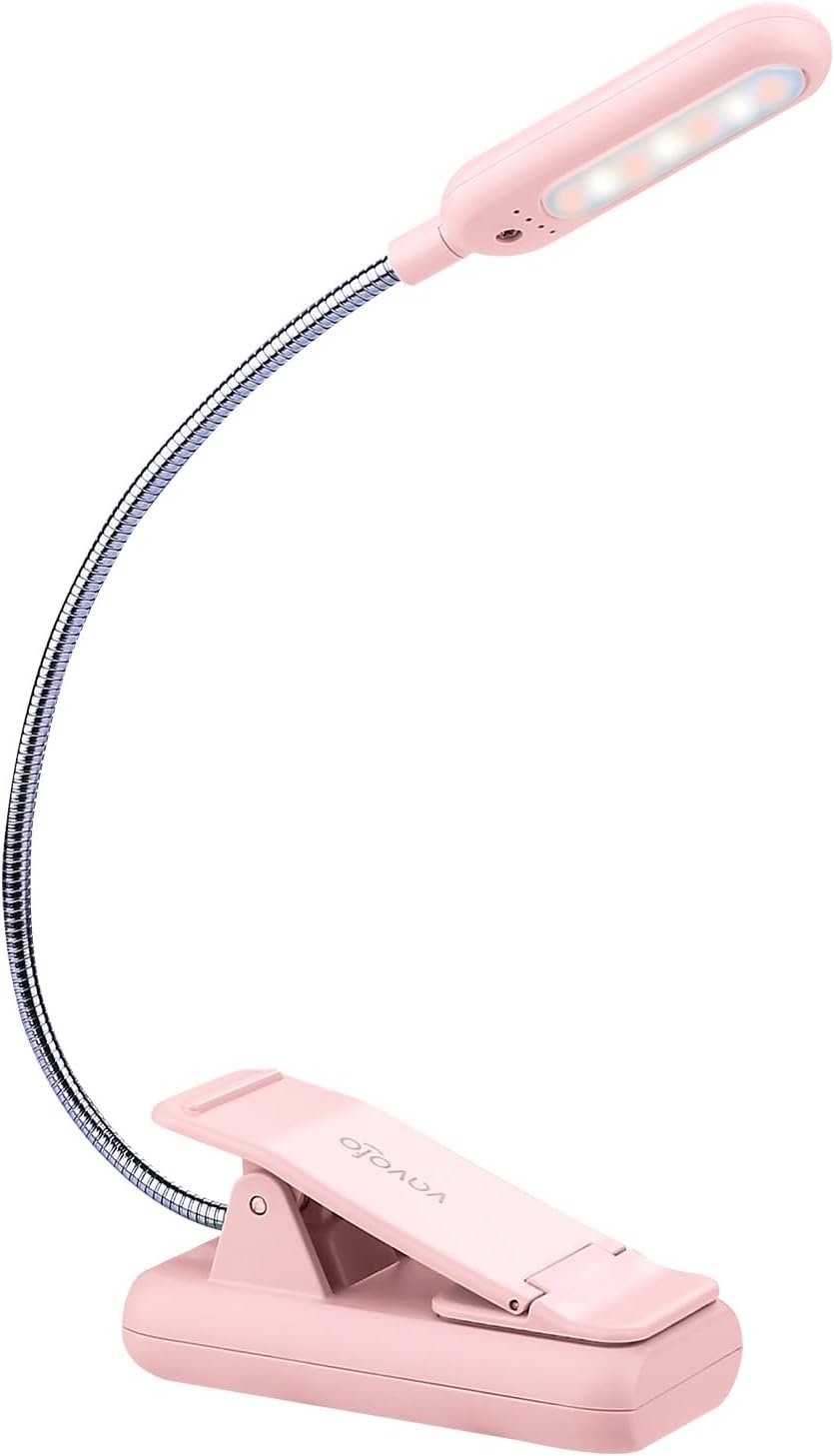 VAVOFO Rechargeable Book Light, Blue Light Blocking, Amber 1600K Clip On Reading Light, Eye Care 7 LEDs Kids Book Light for Reading in Bed with Power Indicator for Bookworms (Pink)