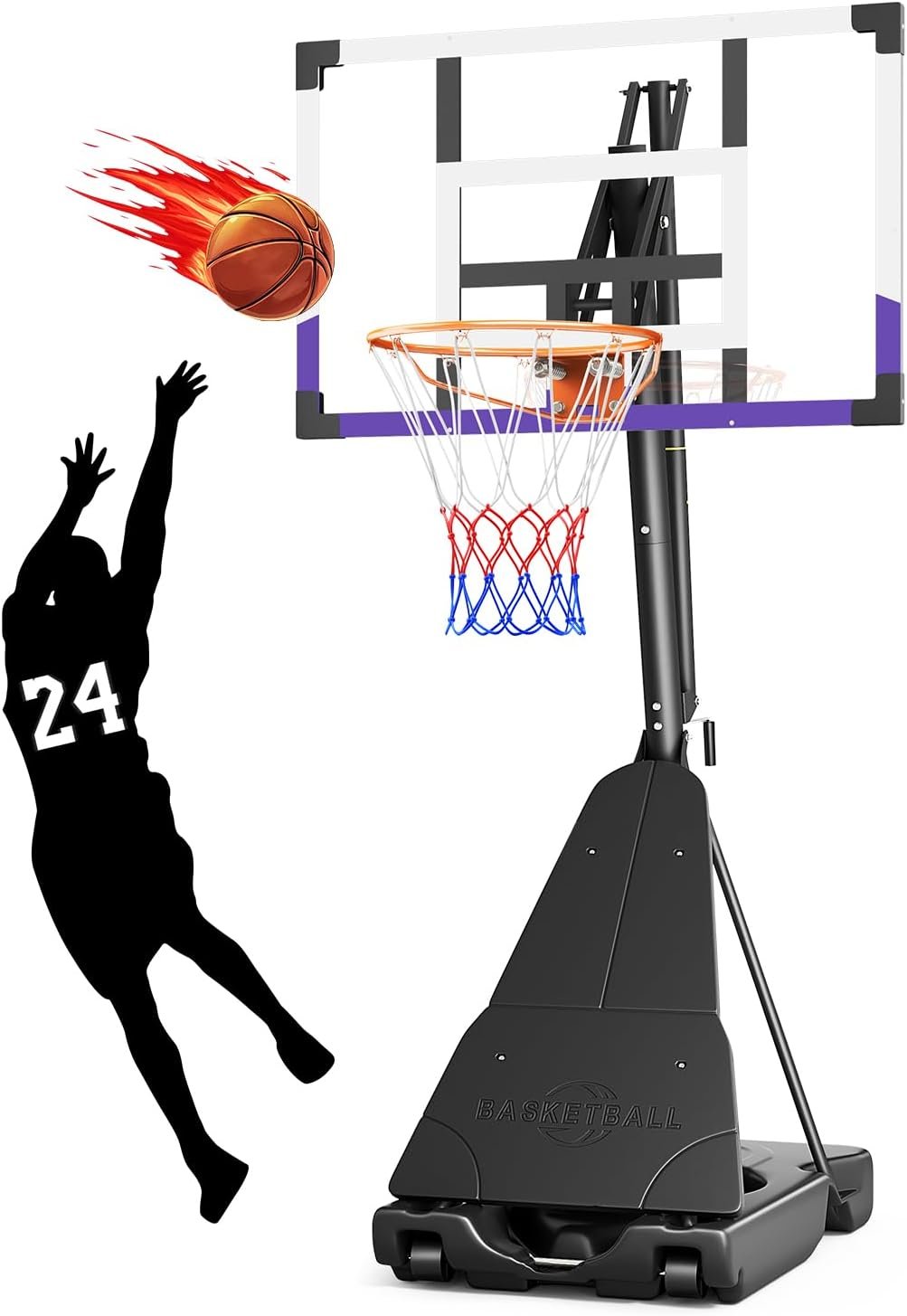 Basketball Hoop Outdoor 44/48/54 Inch PC Backboard, 10FT Adjustable Basketball Goal, Portable Basketball Hoop for Kids/Teens/Adults in Backyard, Driveway and Indoor