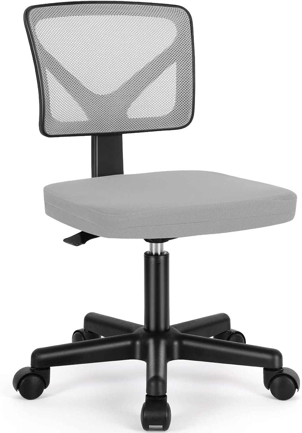 Sweetcrispy Small Armless Desk Chair, Mesh Rolling Office Chairs | Adjustable Ergonomic Lumbar Support, Low-Back, Swivel Wheels, Home Work, Bedroom, Study, Student, Adults, Grey