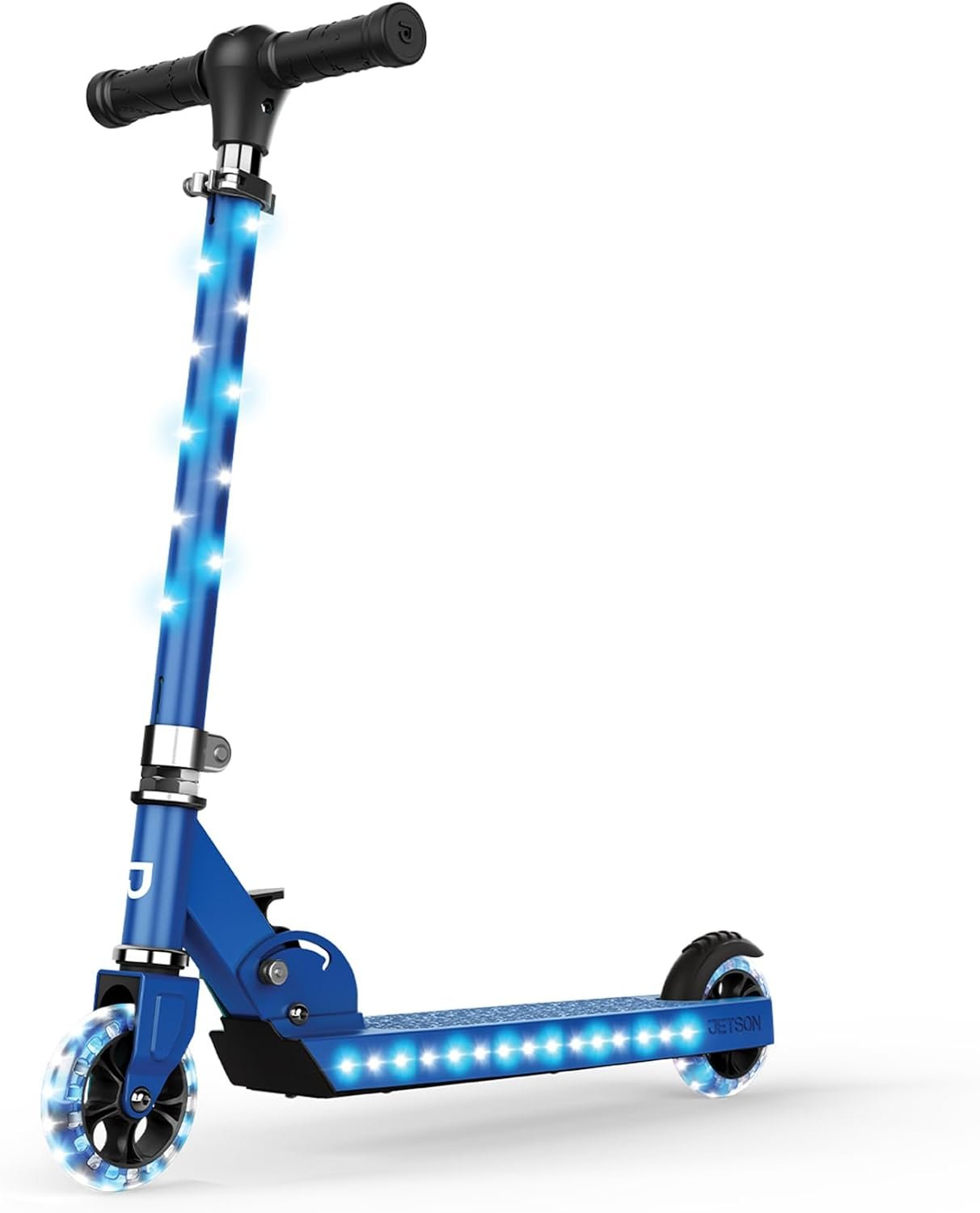Jetson Jupiter Kids 2-Wheel Light-Up Kick Scooter, LED Lights on Handlebar, Stem, Wheels & Deck, Adjustable Handlebar, Rear Brake, Easy-Folding Mechanism, Ages 5+