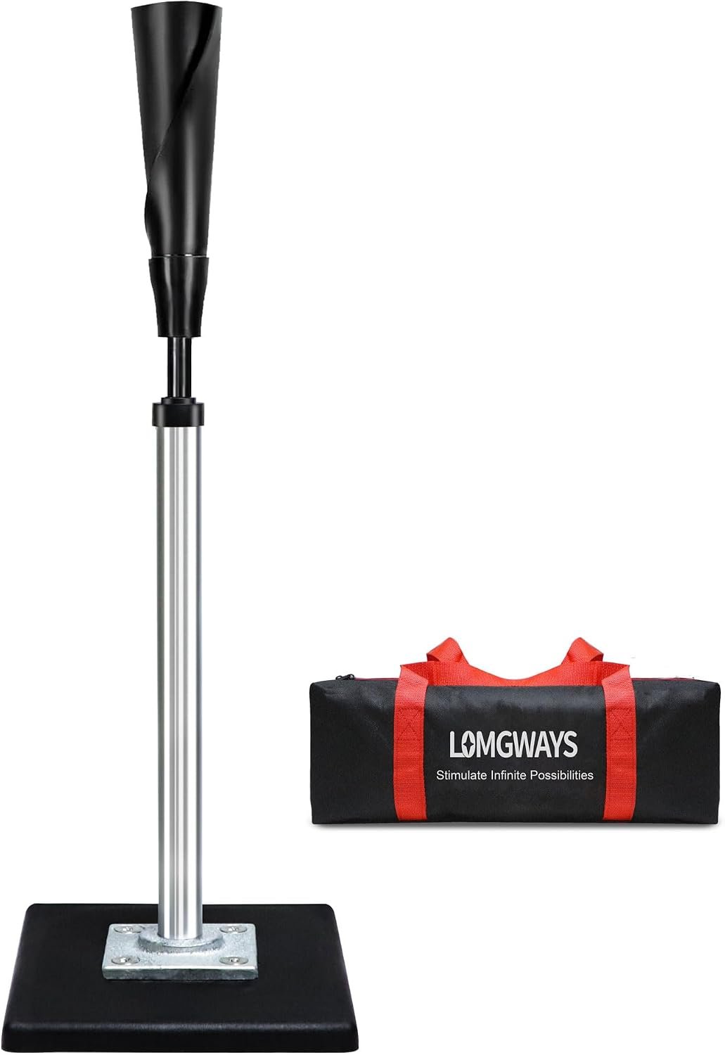 LOMGWAYS Adjustable Baseball/Softball Batting Tee for All Levels | Height Adjustment| Removable Rubber Top | Heavy-Duty Base| Portable|Multi-Sport Use| Easy Set up| for All Ages