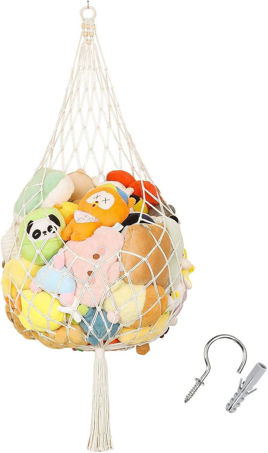 Stuffed Animal Storage Hammock Plushie Net 60-inch Stuffed Animal Net Corner for Kids’ Wall Room Decor Hanging Toy Storage Plushie Net Organizer Holder Kids Baby Nursery Wall Bedroom Home Decor (L)