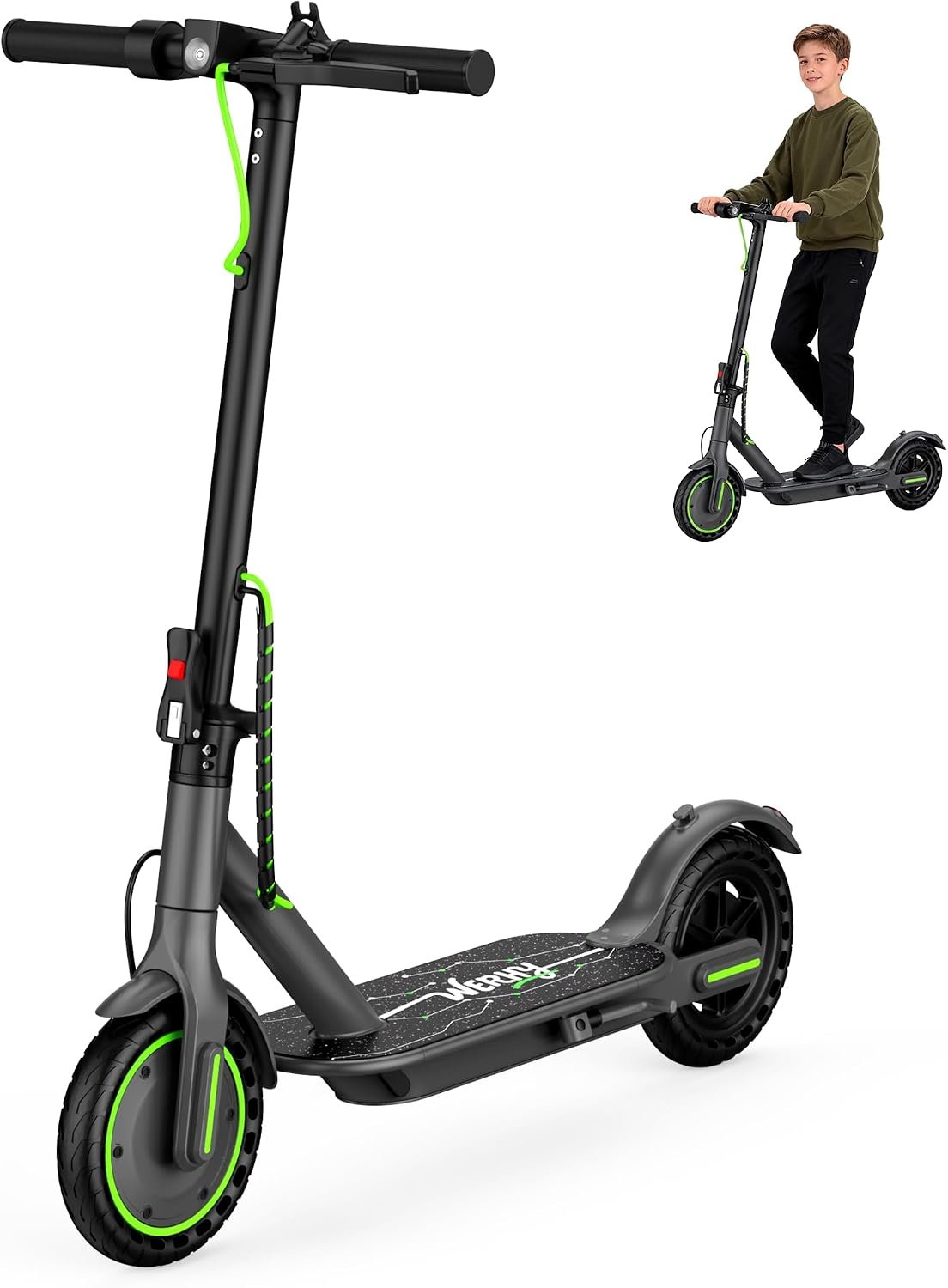 Electric Scooter for Kids Aged 6-10, 350W Motor, 19 Mph Speed & 15 Miles Range, 8.5″ Solid Tires, Lightweight Foldable Scooter with Dual Braking System, Max Load 265LBS