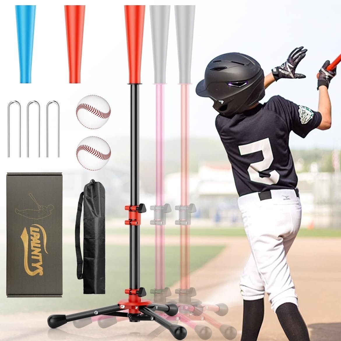 Black Batting Tee, Baseball Tee for Kids Adjustable Tee Ball Stand with Carry Bag, Portable Stable Tanner Tee, Baseball Training Equipment Aged 3-12 Christmas and New Yeargifts