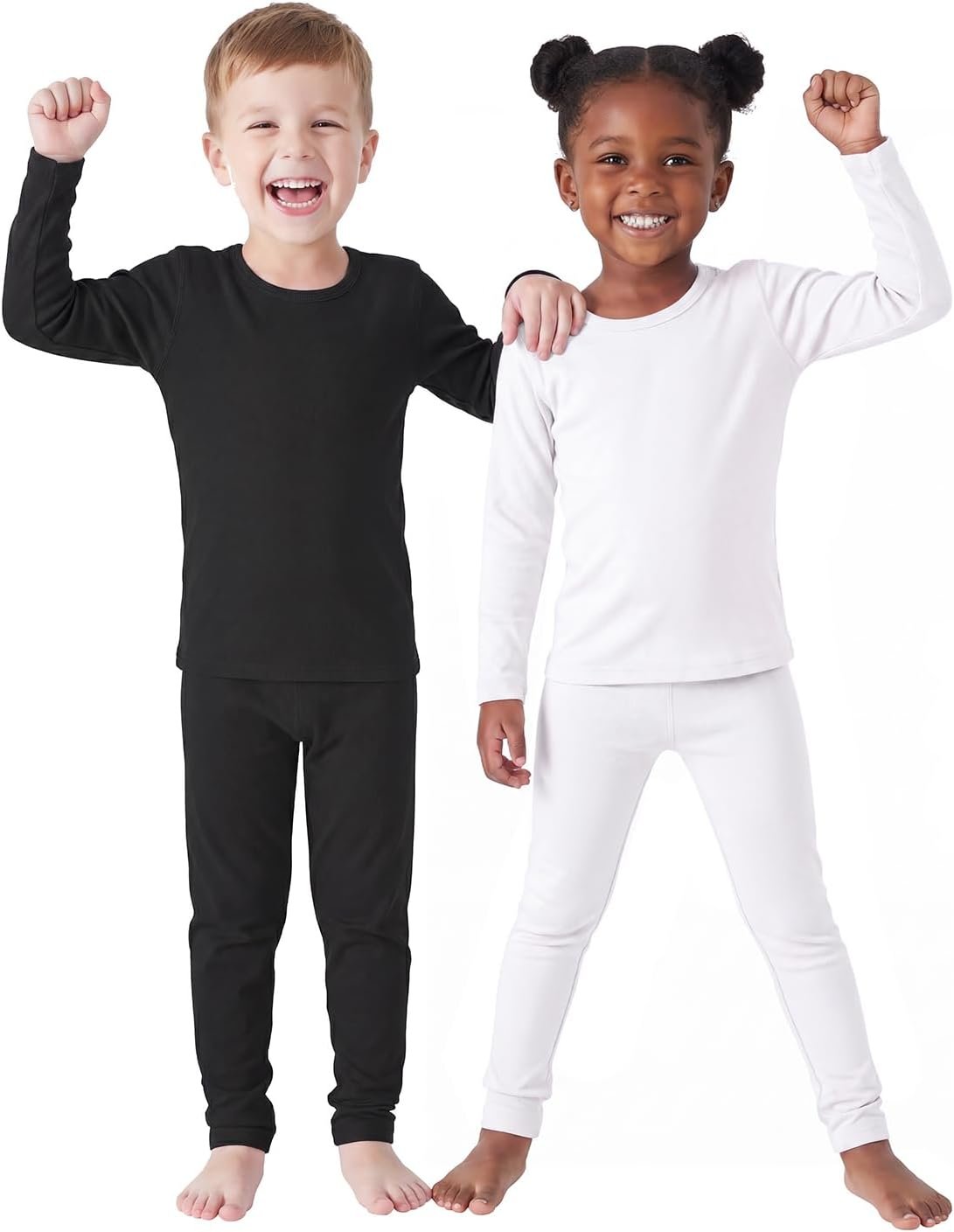 American Trends 2 Sets Thermal Underwear Fleece Lined Long Johns for Kids | Moisture Wicking, 4 Way Stretch Base Layer, Underwear for Skiing, Sledding, Snow Play