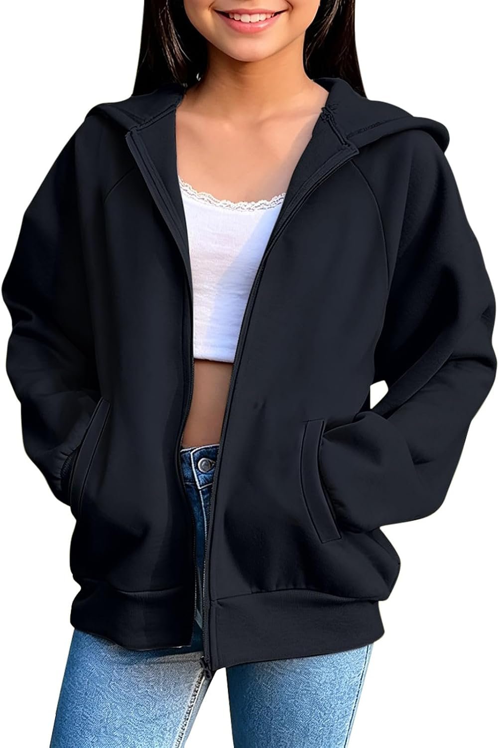 Oversized Hoodie For Girls 2026 Fall Winter Trendy Long Sleeve Zip Up Hooded Sweatshirt Cute Preppy Teens Clothes