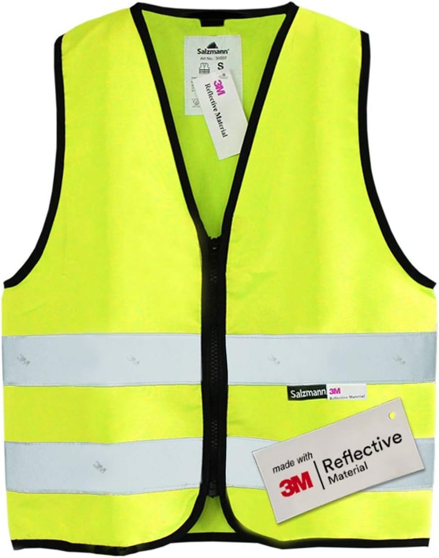 Salzmann Children’s High Visibility Vest | Kids Safety Vest | Ages 1-18 | Made with 3M Reflective Material | Durable Zipper Fastening | Yellow, Orange, Pink, Green