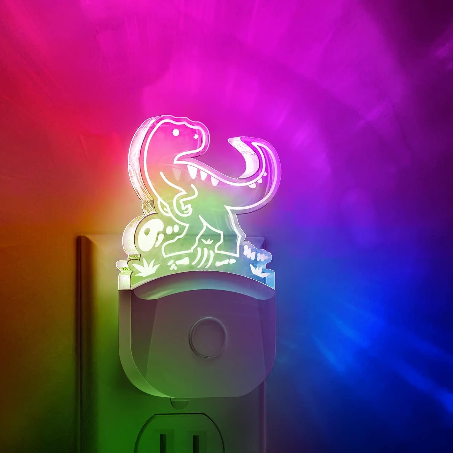 L LOHAS LED Dinosaur Night Light for Kids, Nightlight Plug in, Dusk-to-Dawn | Velociraptor LED Night Lights Plug into Wall, RGB+Soft White 3000K, 3 Lighting Modes, Ideal for Nursery Room, 1 Pack