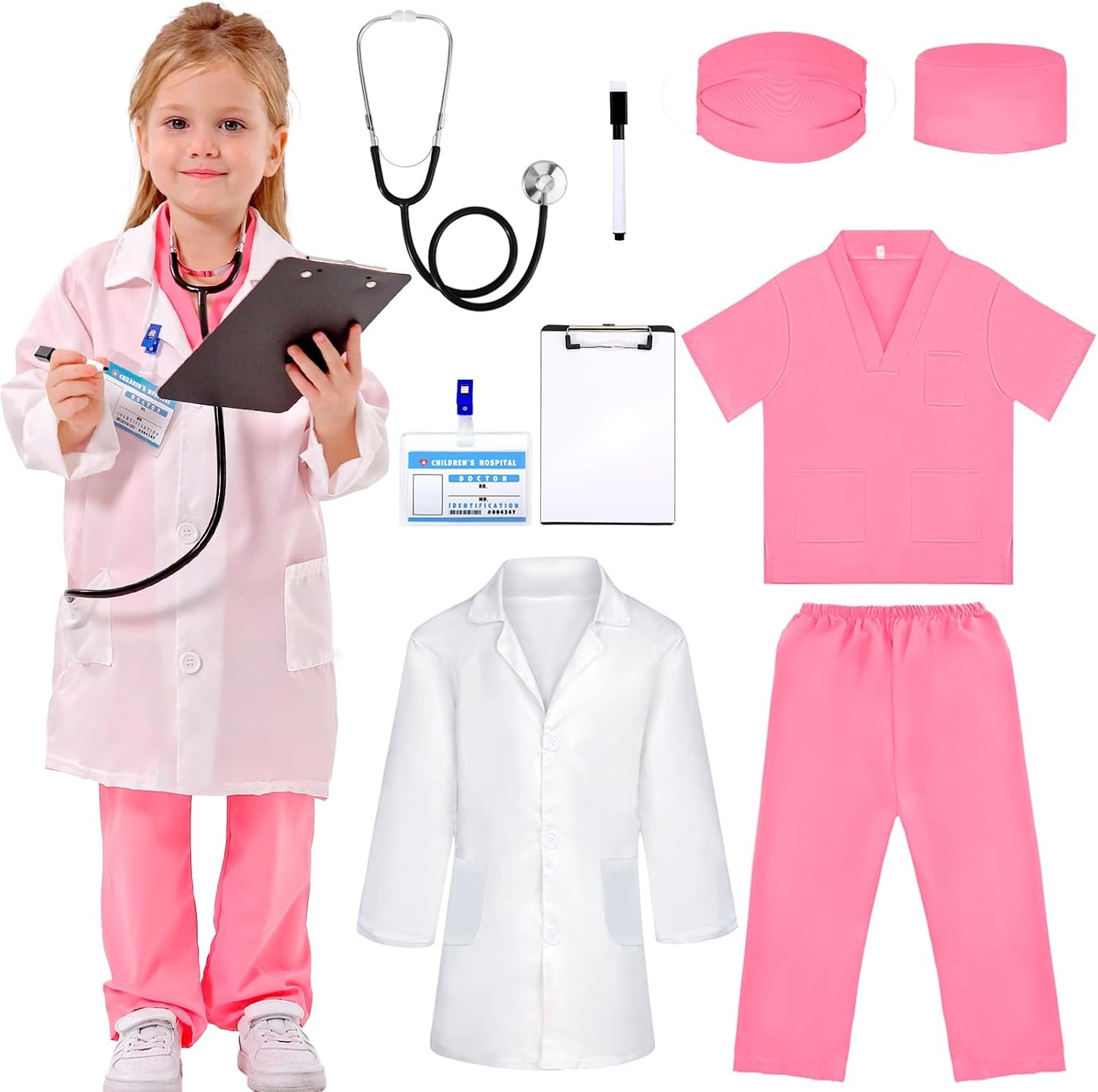 Liberry Doctor Costume for Kids 3 4 5 6 Years Old | Toddler Doctor Dress Up Clothes with Real Stethoscope, Career Day Role Play, Girls Boys Birthday Gift