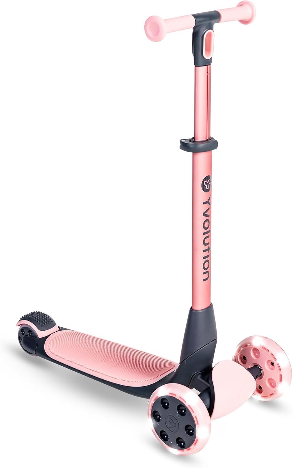Yvolution Y Glider Nua 3-Wheel Kids Scooter – Adjustable Height, Arc-Folding Handlebar, LED Light-Up Front Wheels, Extra-Wide Deck, Ages 3-10