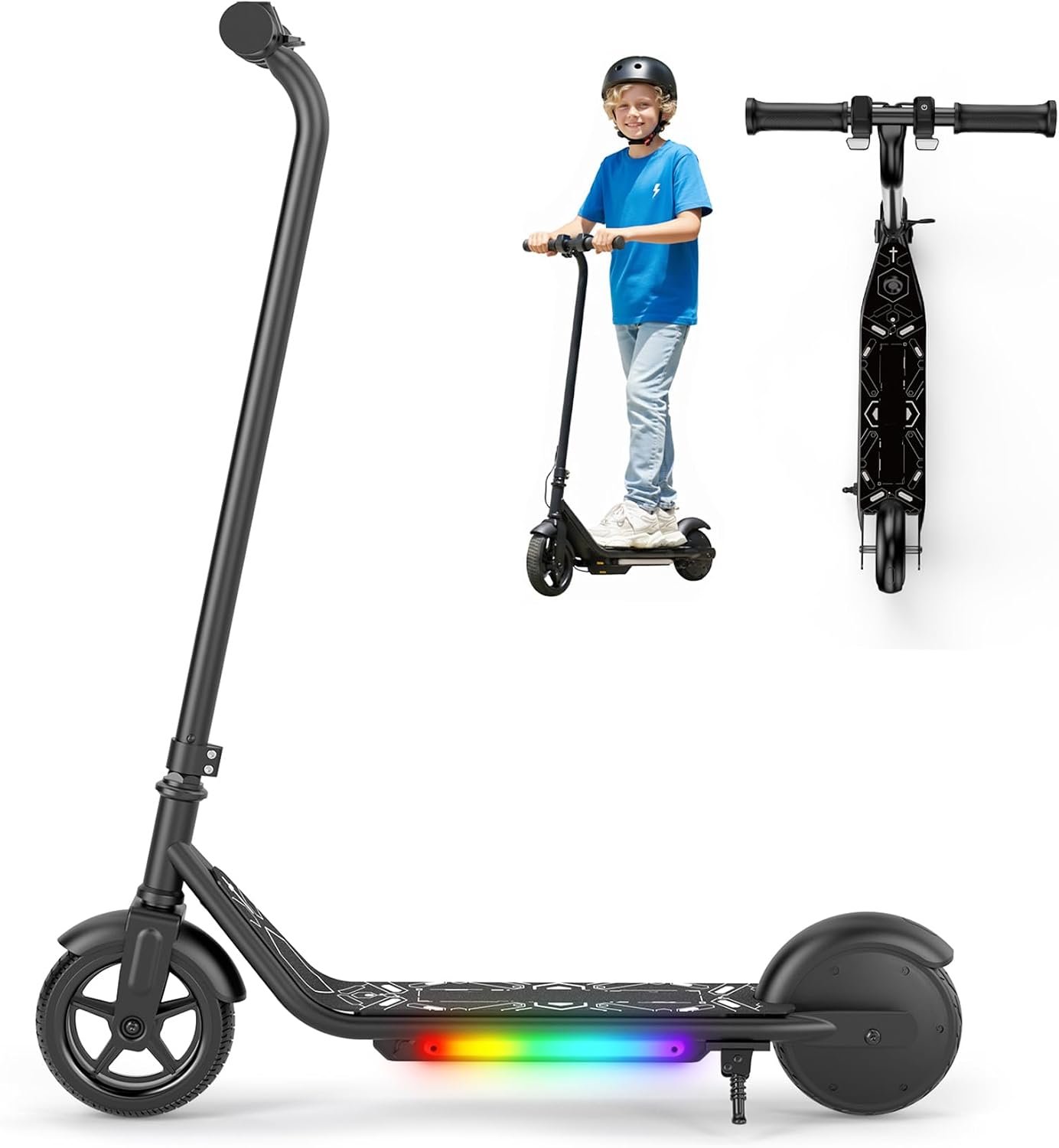 Electric Scooter for Kids Ages 6-12, 150W Motor,10 Mph Max Speed, LED Display, K2-2 Speeds (6/10 MPH), K2 Pro-3 Speeds, Magnetic Charging, Colorful Light, Dual Brake Scooter for Girls Boys