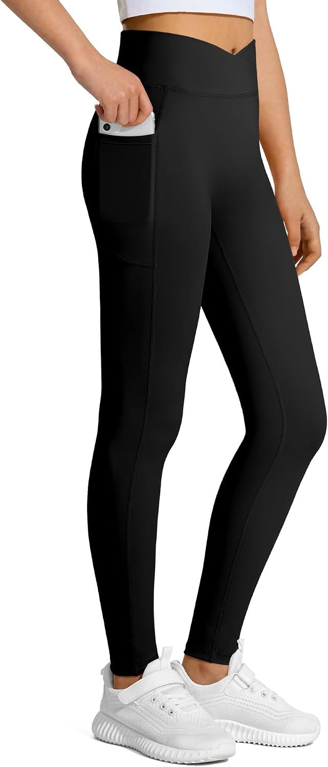 JOCMIC Girls Athletic Leggings High Waist for Kids Yoga Pants with Pockets | Stretchy Soft Fabric, Side Pockets, No Irritating Seams & Durable, Versatile Daily & Sport Wear