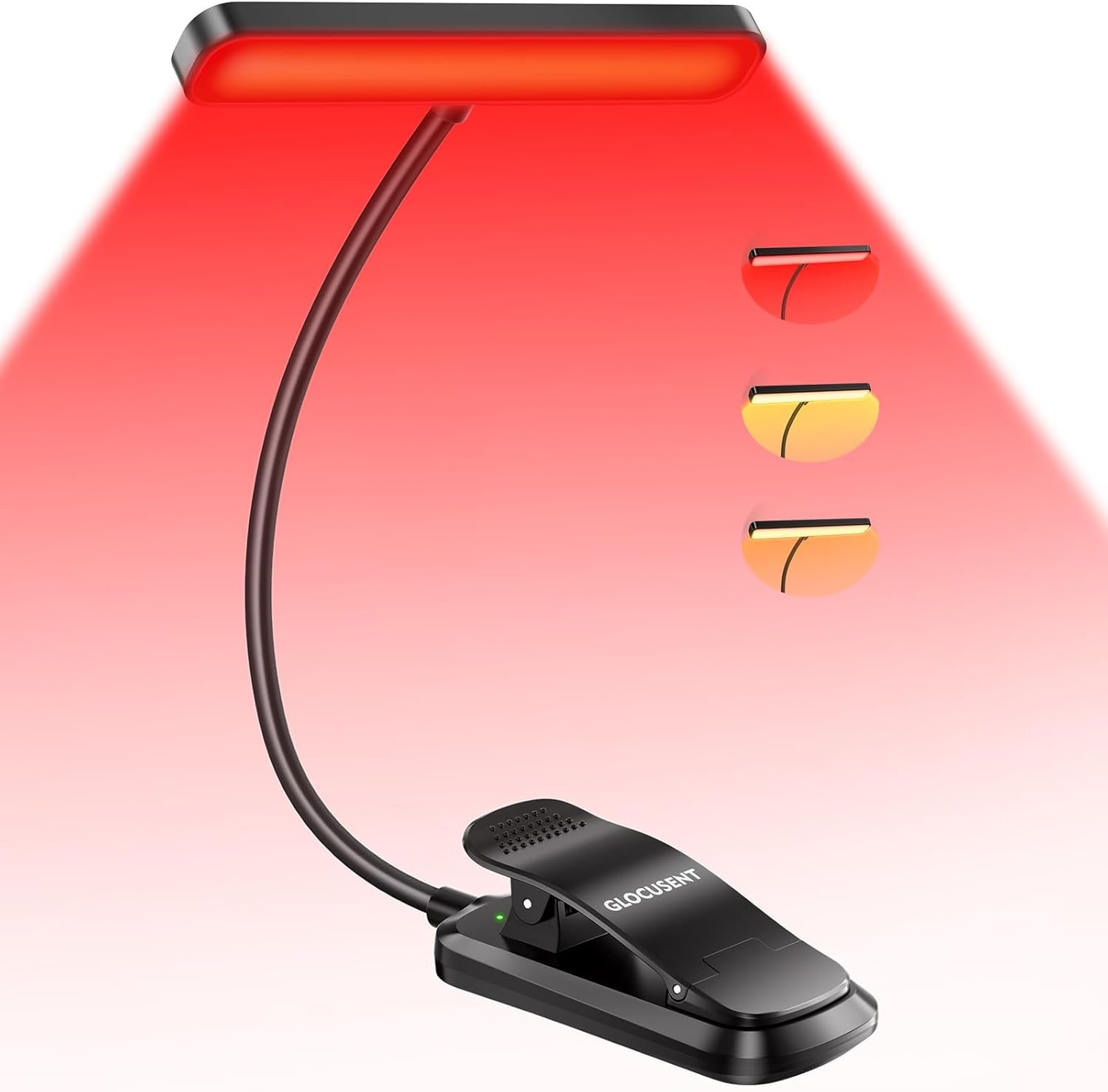 Glocusent 630nm Red Light Reading Light, 26 LED Zero Blue Light Book Lamp | Eye-Care 3 Amber Colors & Brightness Dimmable, Pocket Clip on Lamp, Gifts for Book Lovers, New Mom, Nurse, Men, Women, Travel