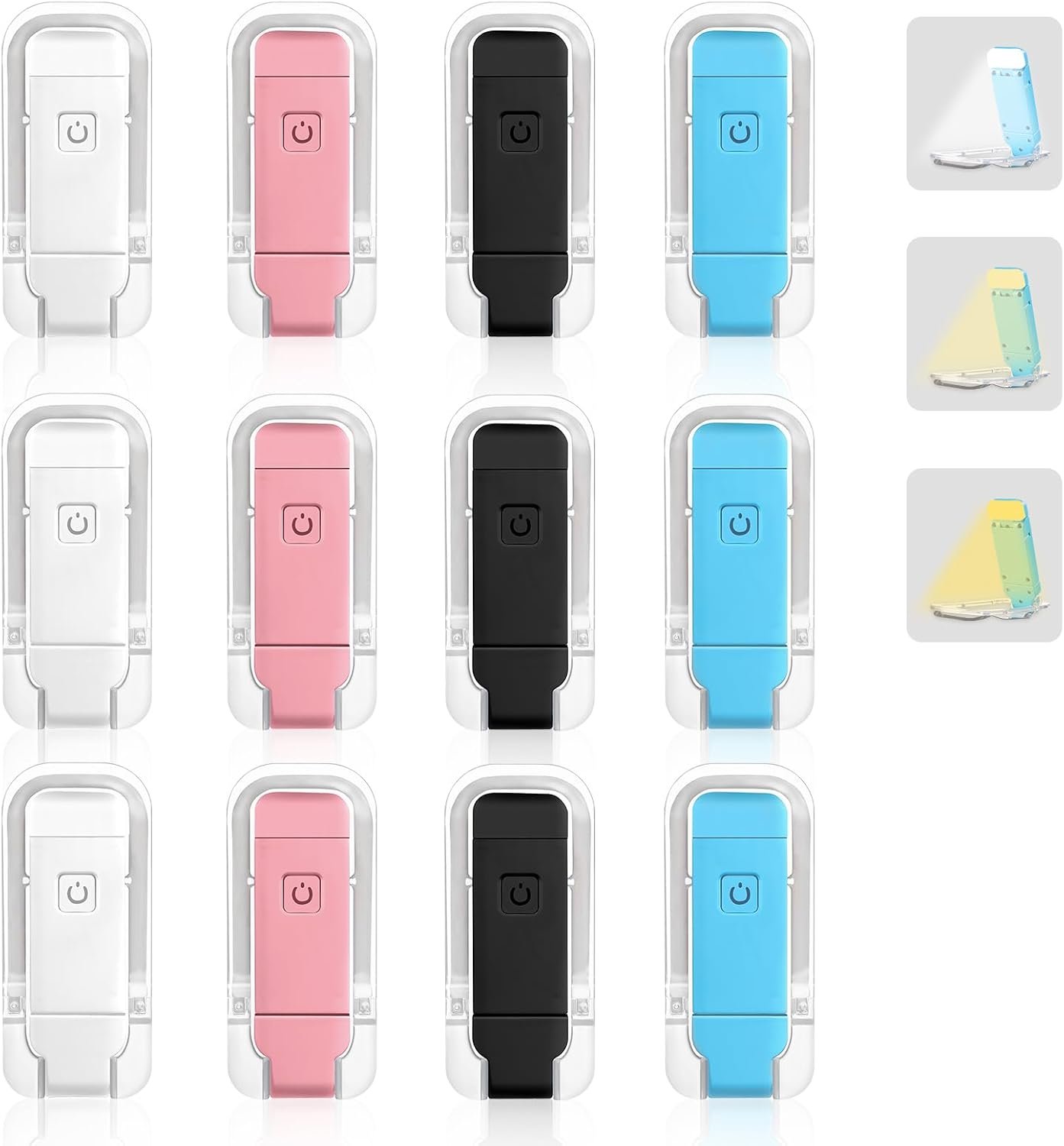 VZZNN 12 Pack Reading Light,Rechargeable Book Light for Reading in Bed,Clip-On Book Lights with 3 Color Temperature,Bulk Gifts for Book Lovers Kids Adults（Multicolor）