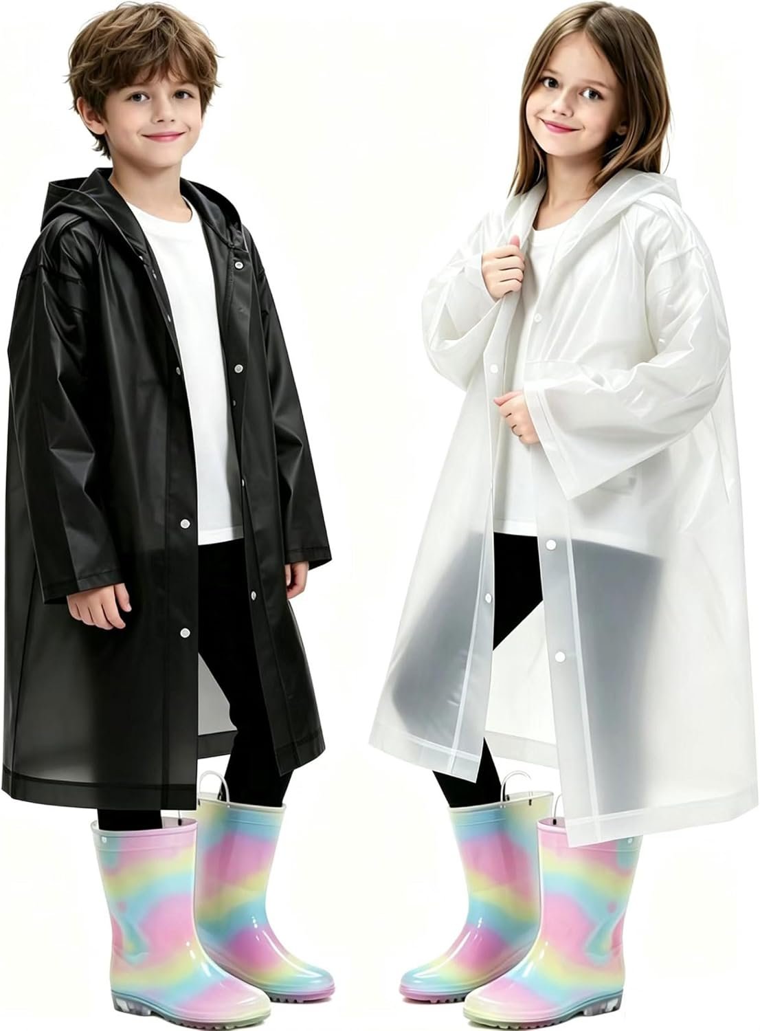 2 Pack Raincoats for Kids, Reusable Rain Ponchos with Hood and Sleeves Rain Coats for Boys and Girls