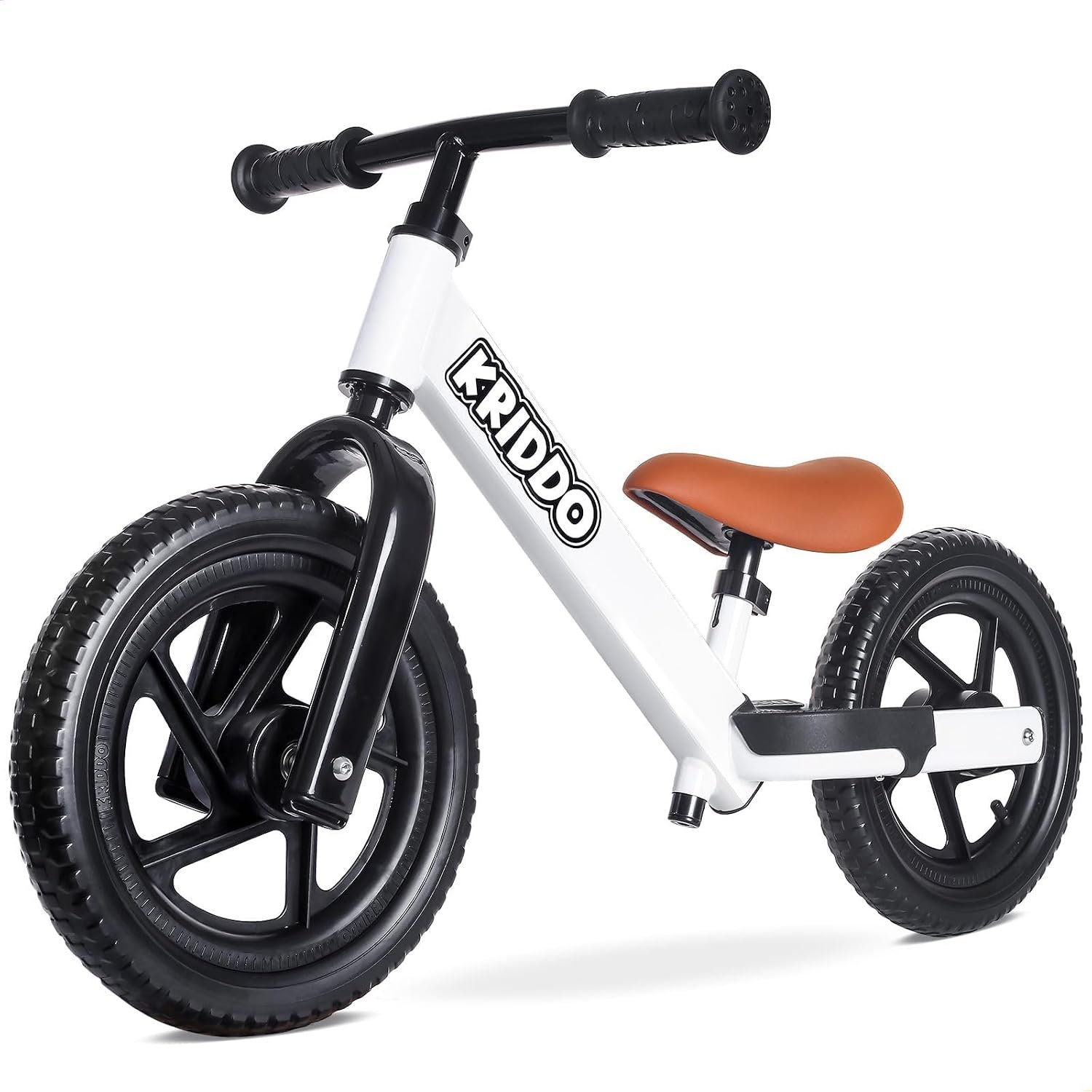 KRIDDO Balance Bike 2 Year Old, Toddler Balance Bike Ages 2-5 | White, DIY Stickers, Racing-Style Frame, Non-Slip Sporty Footrest, Gift for 2-4 Boys