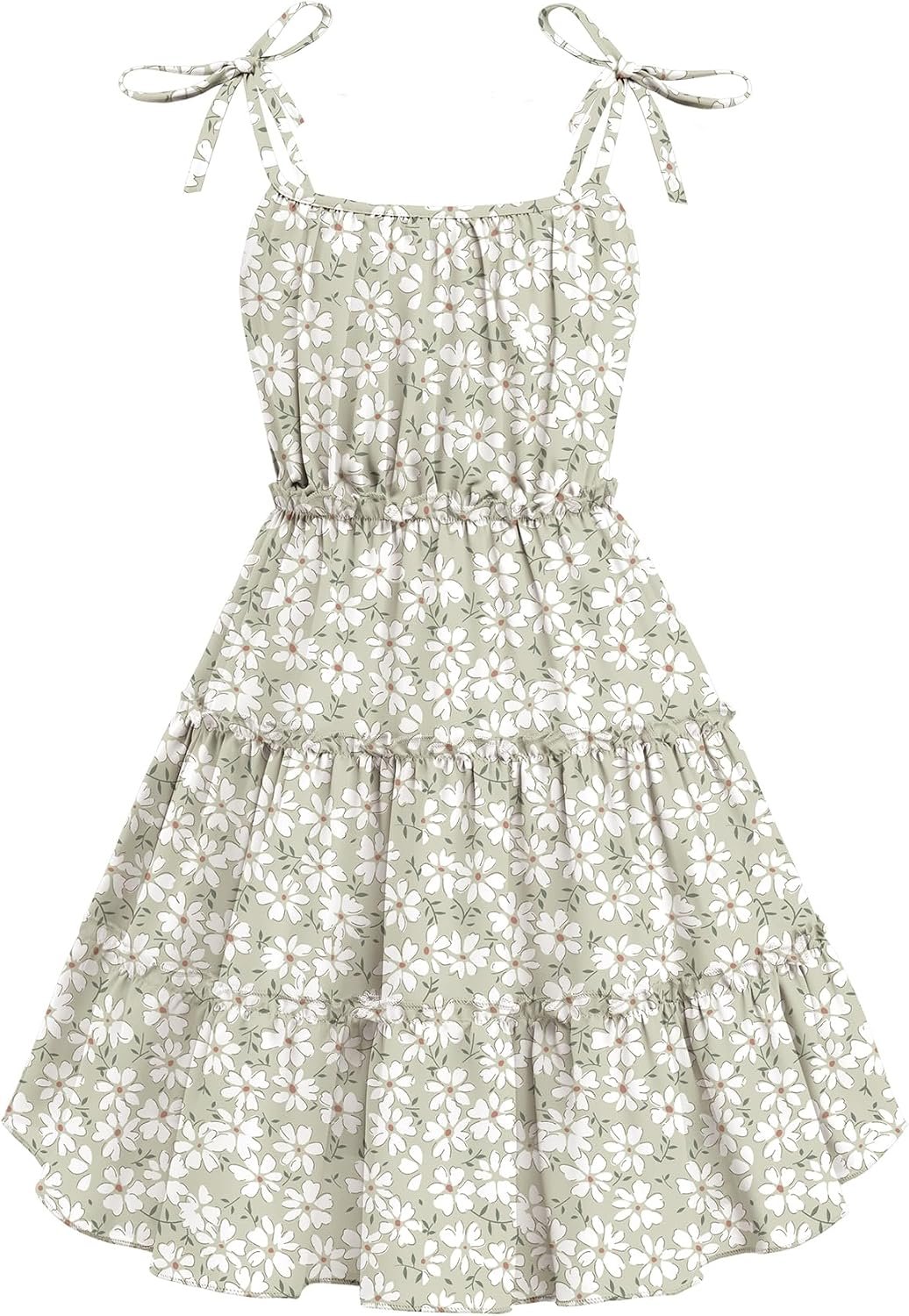 Arshiner Girls’ Summer Sundress Boho Spaghetti Strap Ruffled Tiered Dresses