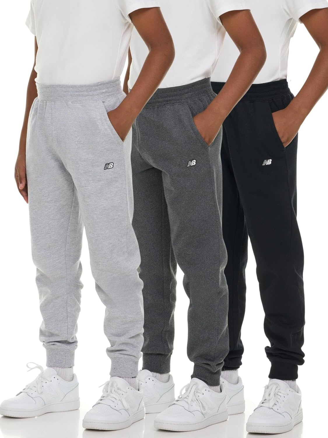 New Balance Boys Sweatpants 3-Pack, Athletic Fleece Joggers, Size 4-20 | Soft Cotton Blend Fleece, Side Pockets, Ribbed Cuffs, 3-Pack Value, Pull On Pants, Comfy Sweats, Premium Kids Clothes
