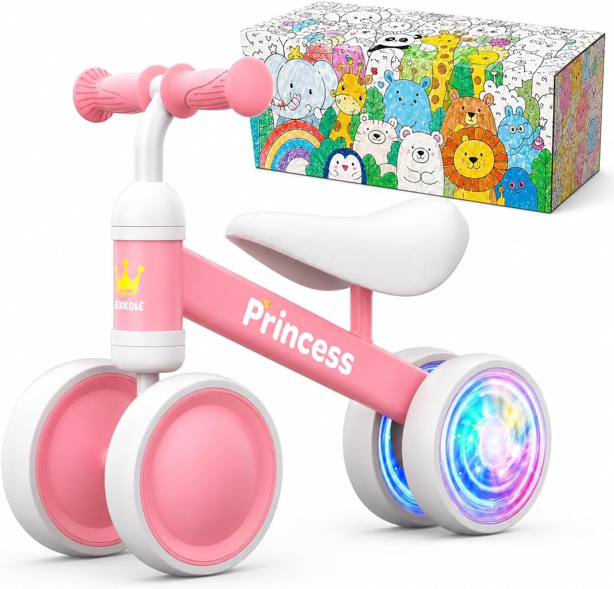 BEKILOLE 1 Year Old Girl Gifts Baby Balance Bike 1st Birthday Girl Gift with LED Light Up Wheels for 12-24 Months Toddlers – ASTM Certified 2-Minute Assembly Pink First Ride On Training Toy