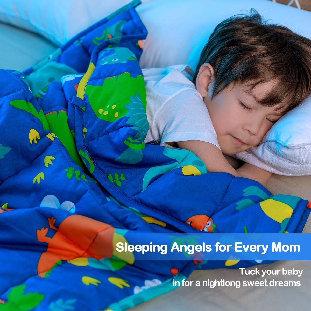Sivio Cotton Weighted Blanket for Sleeping, 36″x48″ 5 lbs, Blue Dinosaur | Cooling, Breathable and Soft; Filled with Glass Beads; Washable; Heavy Throw for Calming, Sleep and Nap