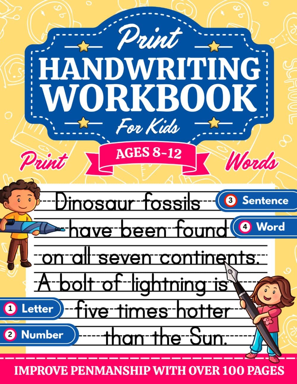 Print Handwriting Workbook For Kids Ages 8-12: Improve Your Penmanship With Tricky Questions, Funny Jokes, Fascinating Facts and Writing Prompts