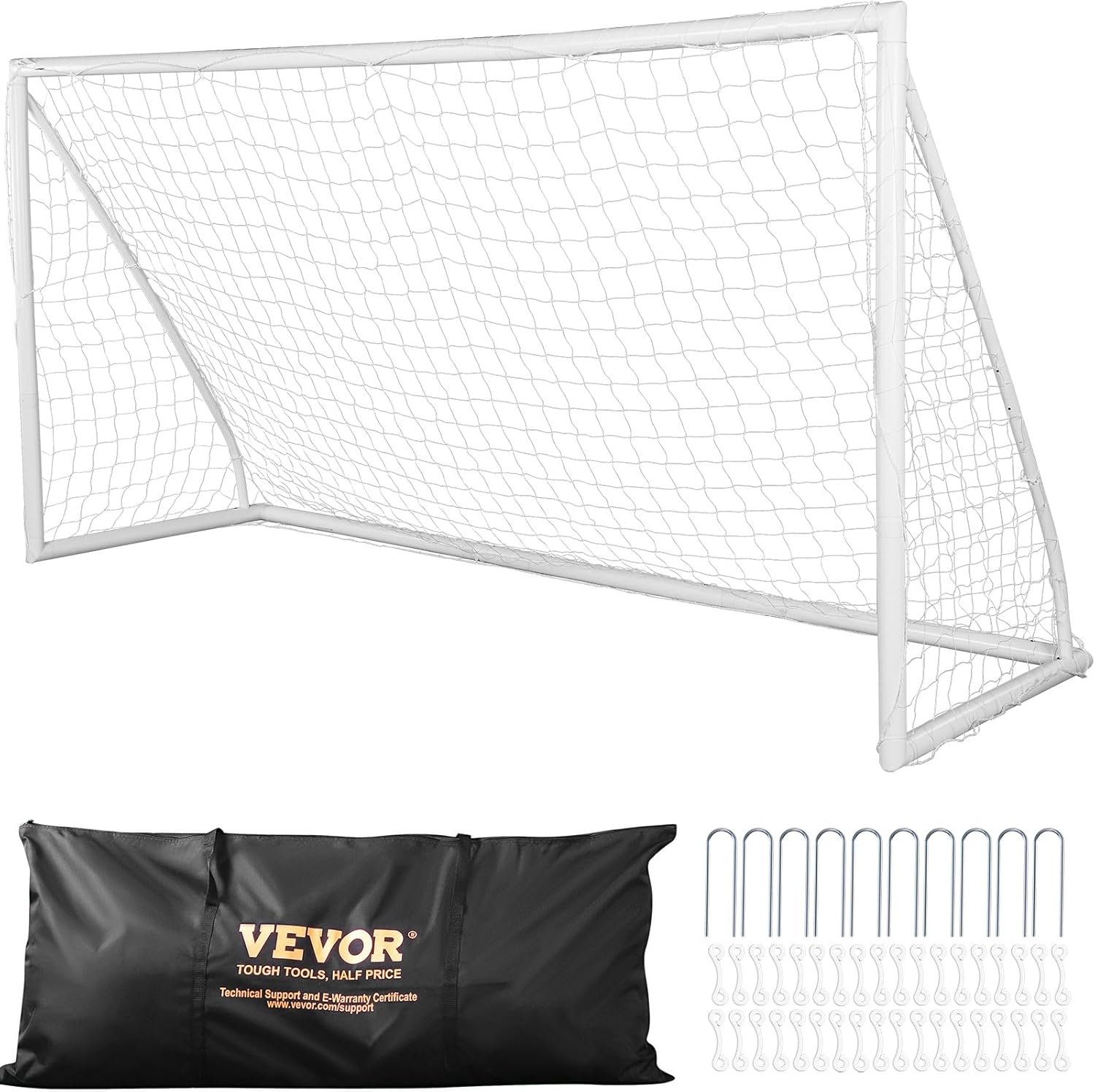 VEVOR Portable Soccer Goal, 12 x 6 ft Large Practice Soccer Net, Steel Fiberglass Structure Training Goal Set with Carry Bag, All-Weather Outdoor Use, for Backyards, Parks, School Fields