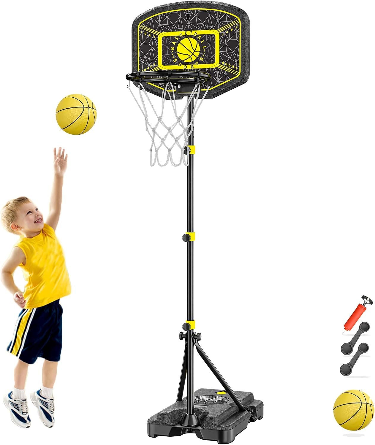Kids Basketball Hoop 3.6-6.2ft Adjustable Indoor Outdoor | Plastic Basketball Net Goal in the Yard Gift Toys for Kids Ages 3-8