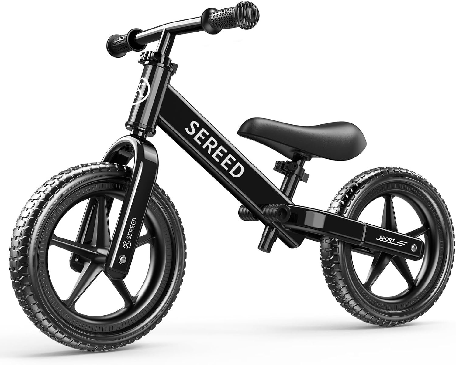 SEREED Toddler Balance Bike 2 Year Old, Gift for 2-3 Boys Girls, Adjustable | No Pedal Kids Toy Bike for 2-5 Years Old, Customize Plate with 3pcs Stickers (Black)