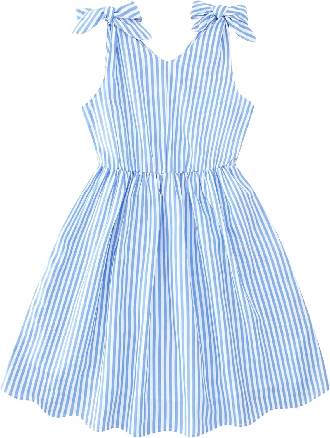 Enlifety 3-10T Girls Dresses Sleeveless V Neck Summer Sundress | Soft breathable polyester fabric tie shoulder straps V neck A line fit for school birthday party beach and casual wear