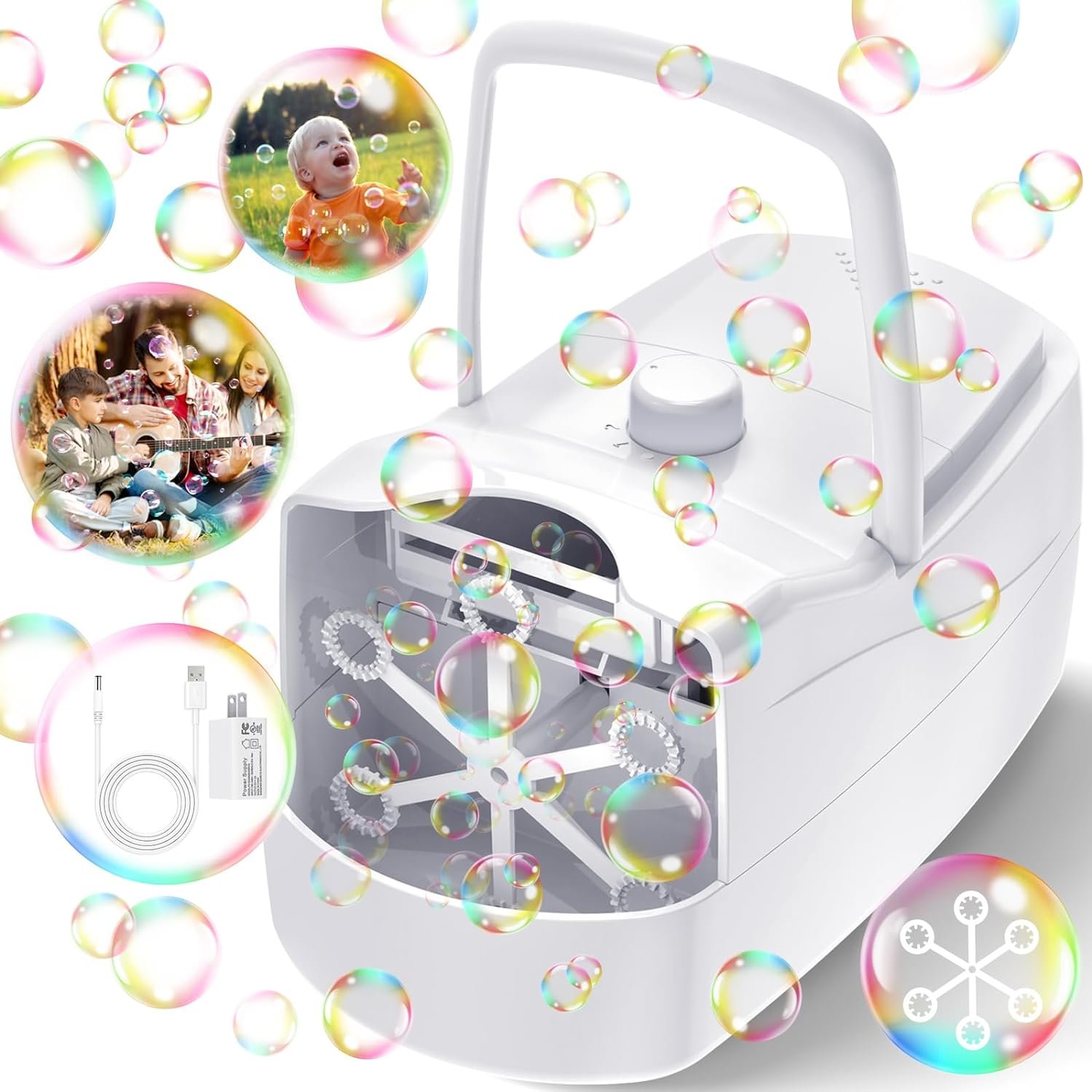 Bubble Machine for Kids, Bubble Blower for Parties and Weddings (White) | High-Output 18,000 Bubbles Per Min, 2 Output Levels, Battery Operated or Plug in, for Outdoor/Indoor Party or Wedding Event