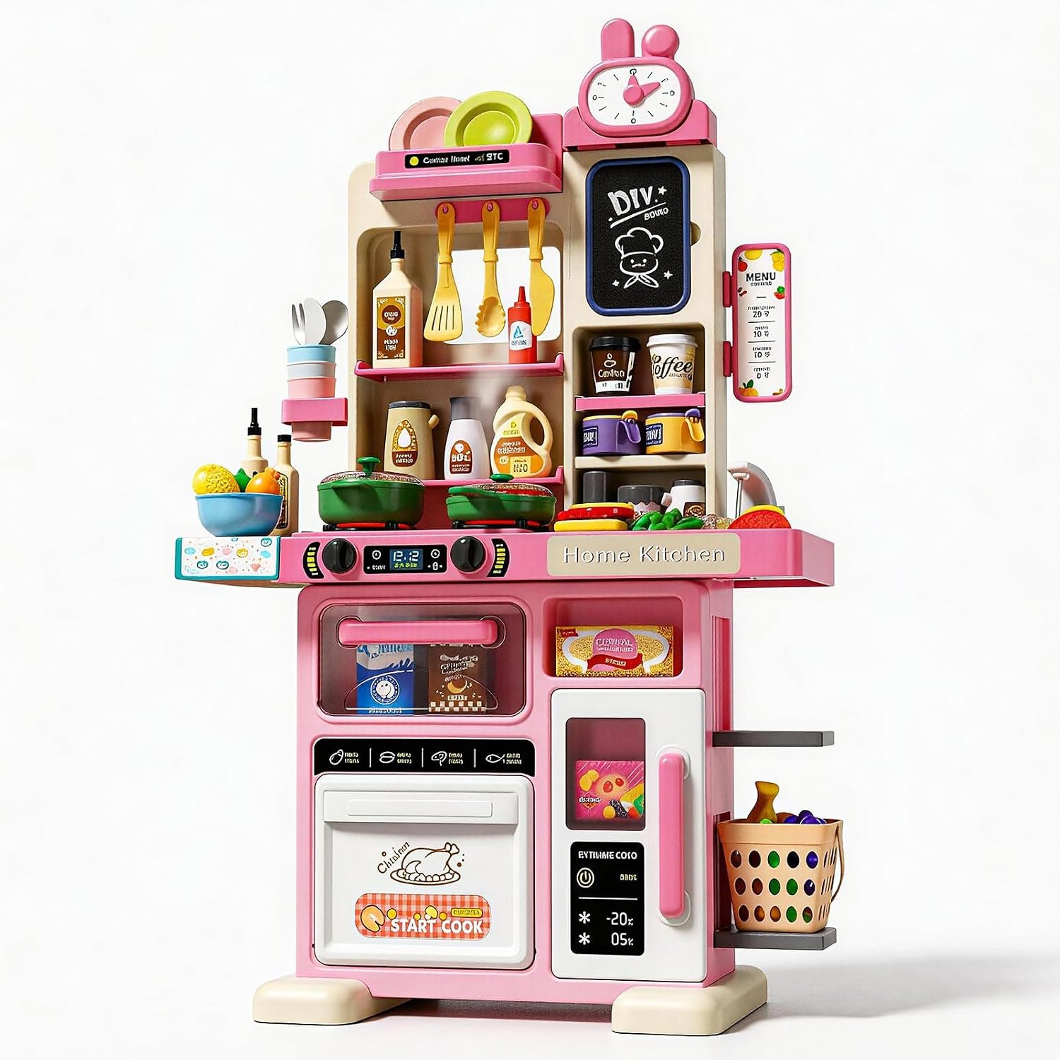 33.8IN Kids Kitchen Playset with Sound & Light – Cooking Stove with Steam | Play Sink & Toy Kitchen Accessories – 70PCS Pretend Kitchen Play Food Toys for Kids Girls – Toddler Play Kitchen Set