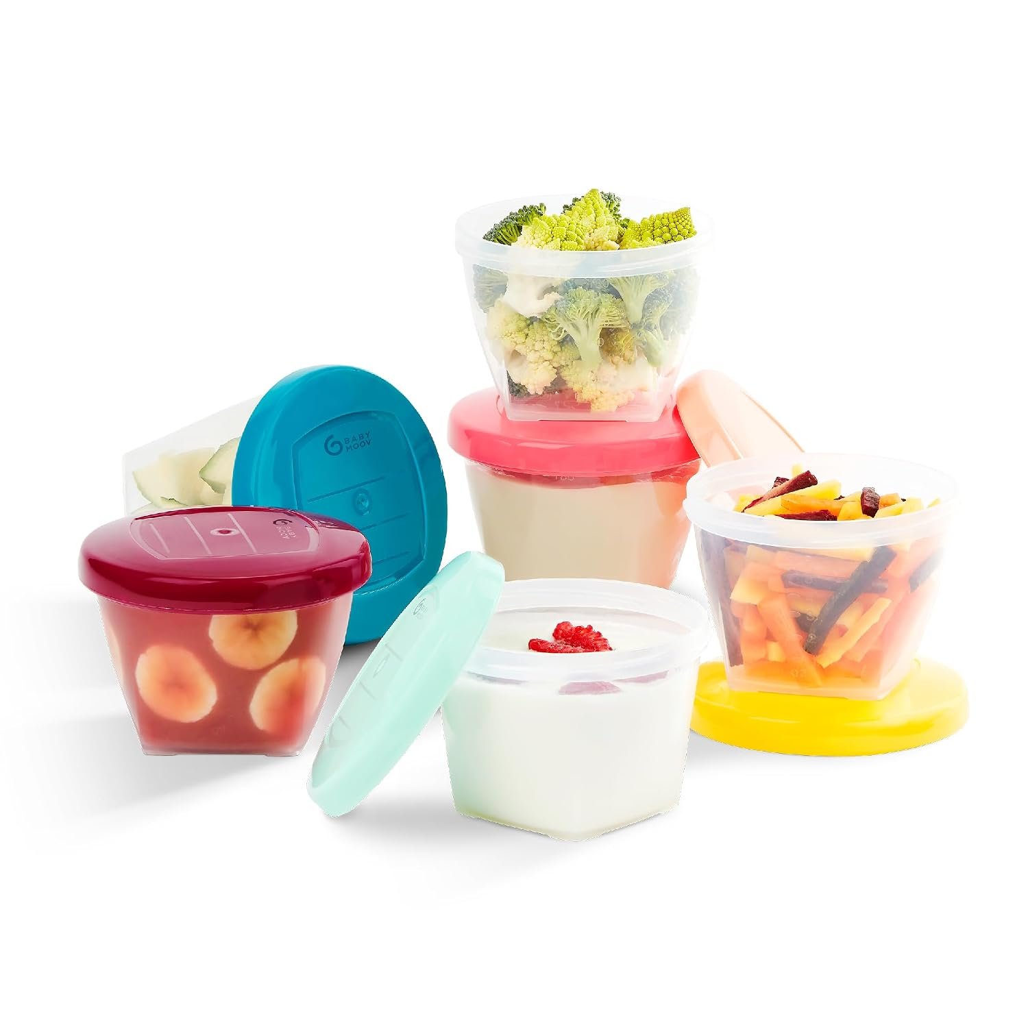 Babymoov Baby Food Jars, Set of 6 (6oz Each) Storage Containers, BPA-Free Leakproof Silicone Lids, Microwave, Freezer & Dishwasher Safe, Perfect Meals & Snacks, Baby Registry Essential