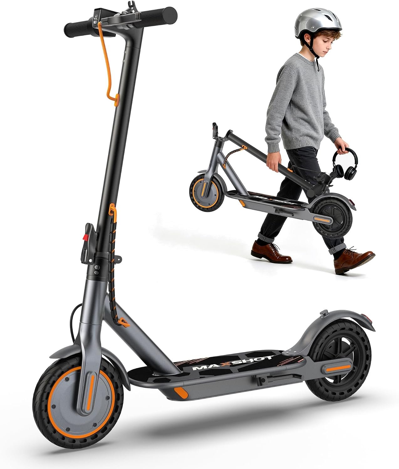 MAXSHOT Electric Scooter for Adults, 8.5/10/14″ Tires, 19/22Mph, 350W/500W Motor, 21-28 Miles Range, Folding E-Scooter with Dual Suspension,APP Contro