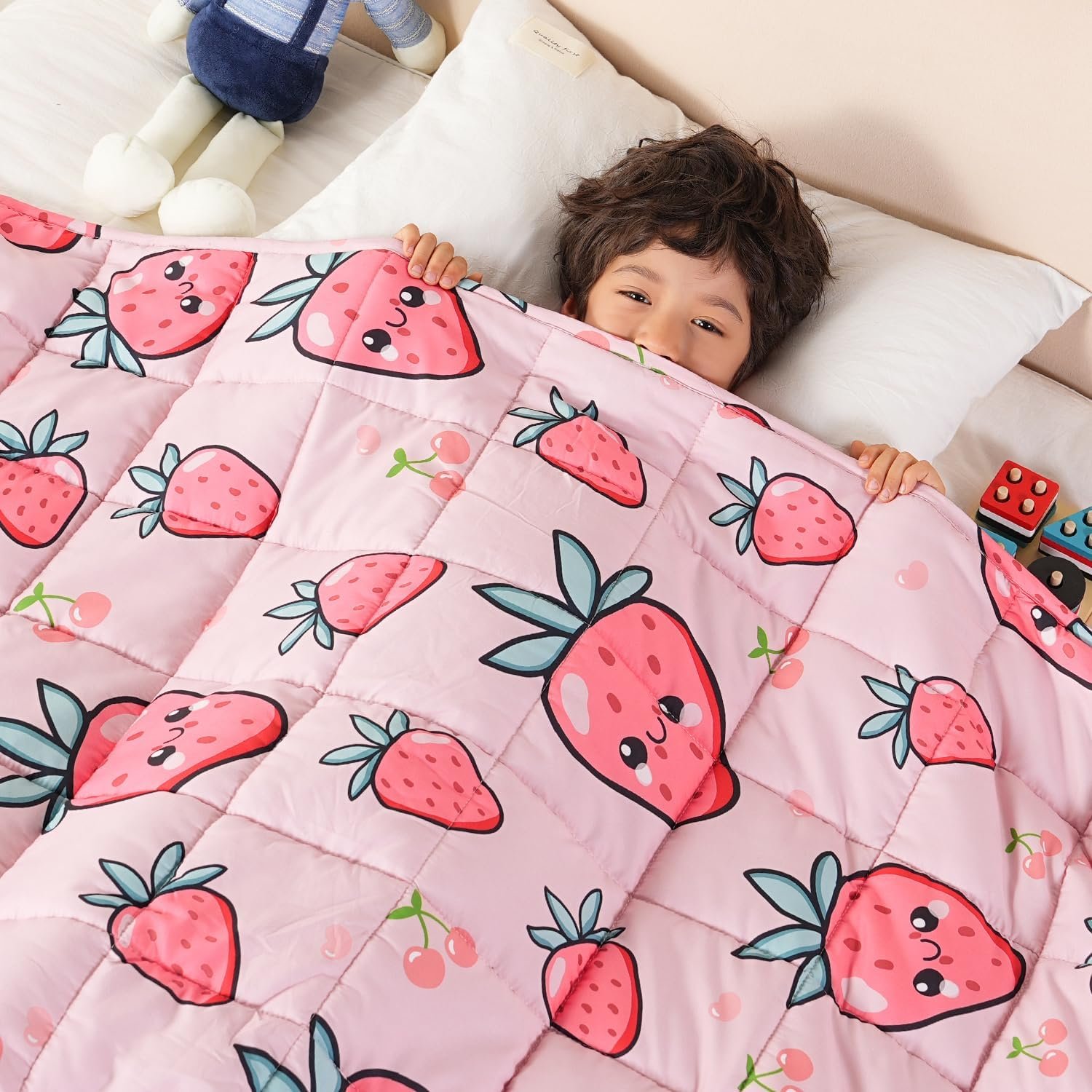 Sivio Weighted Blanket for Sleep, 5lbs, 36 x 48 inches | Cooling, Soft and Breathable; Machine Washable; Small Heavy Throw for Calm Sleeping for Home and School; Pink Strawberry